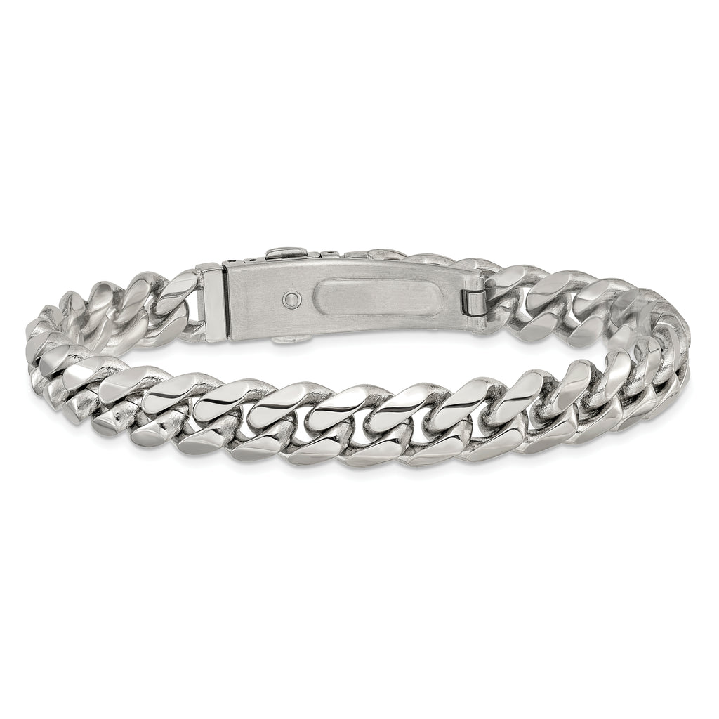 Men's Polished Stainless Steel Curb Chain Bracelet 10mm
