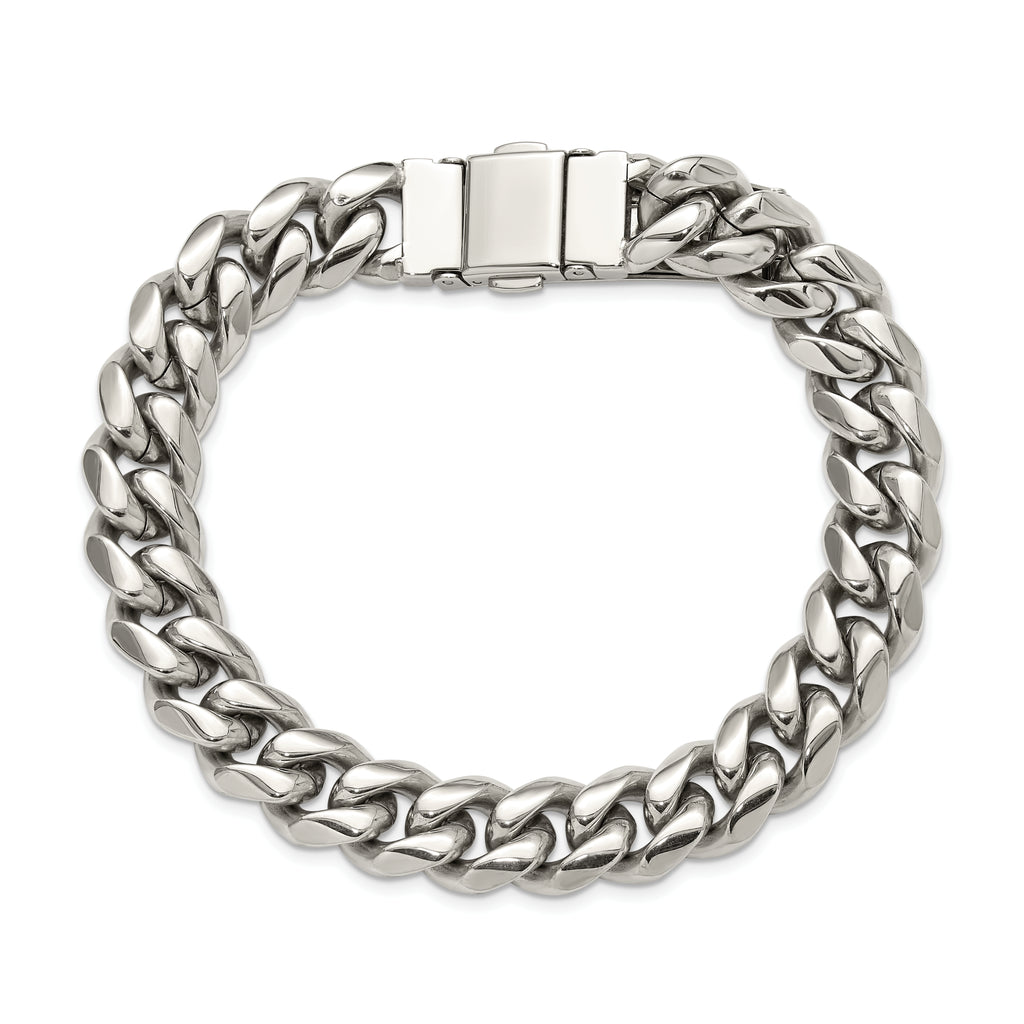 Men's Polished Stainless Steel Curb Chain Bracelet 12mm