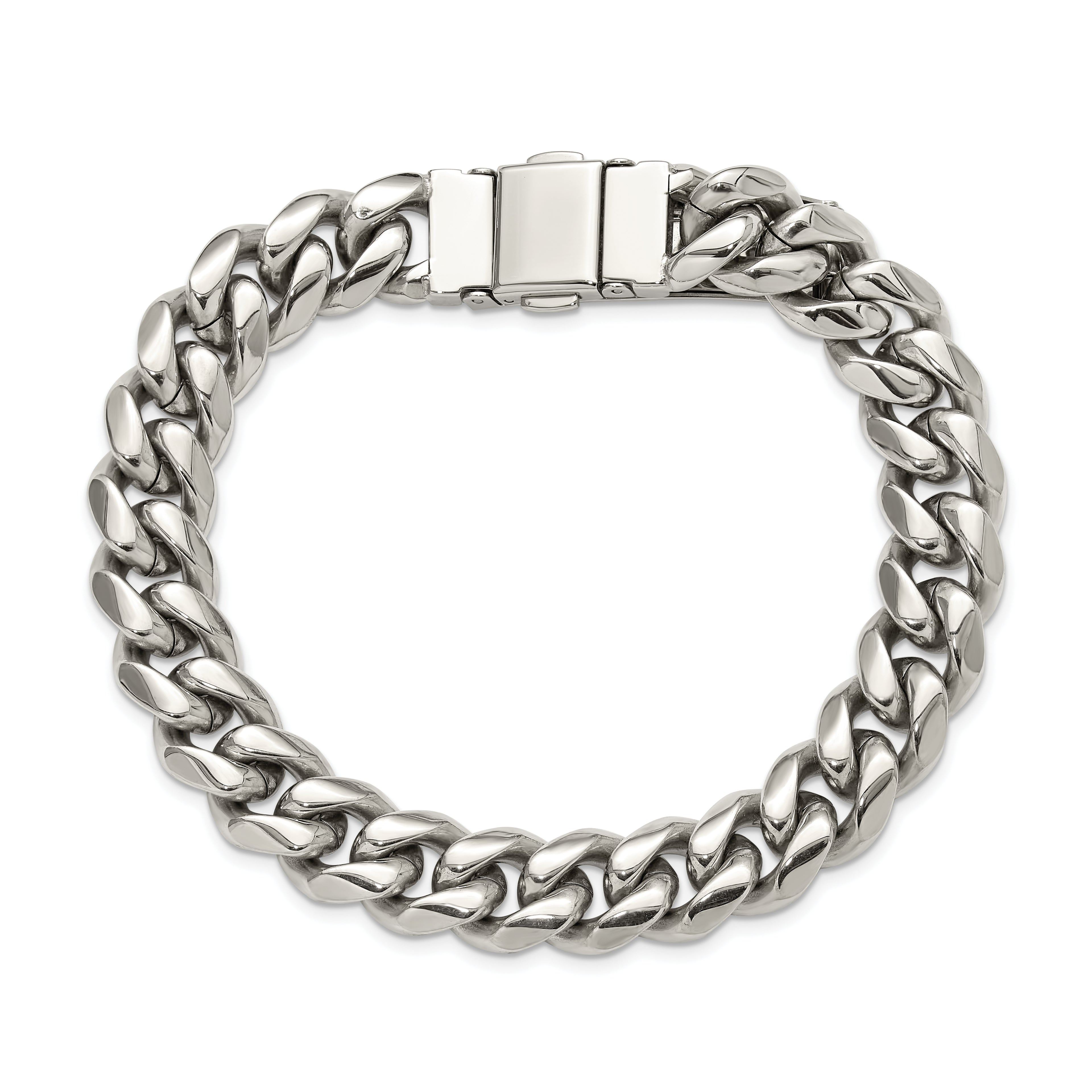 Men's Polished Stainless Steel Curb Chain Bracelet 12mm