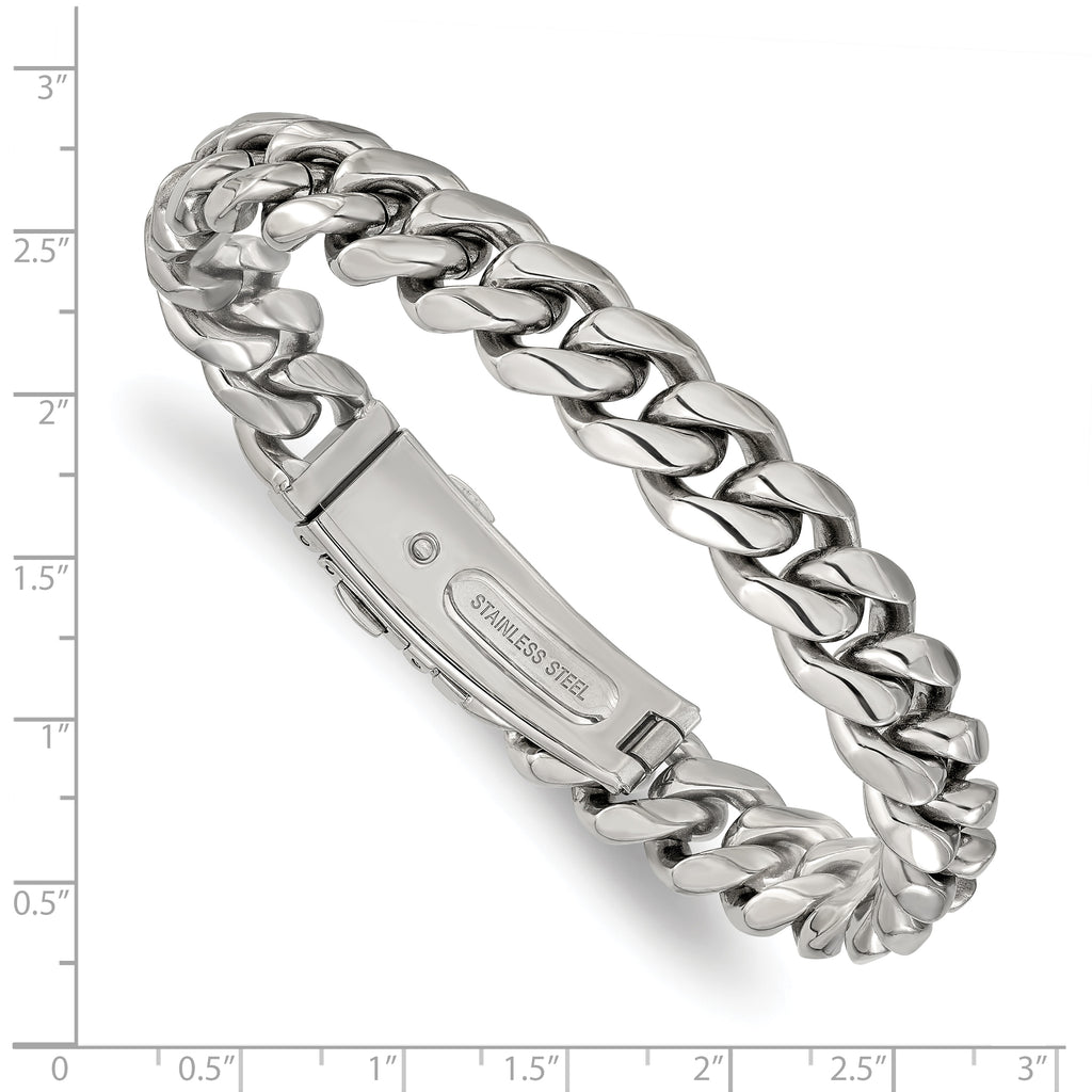 Men's Polished Stainless Steel Curb Chain Bracelet 12mm