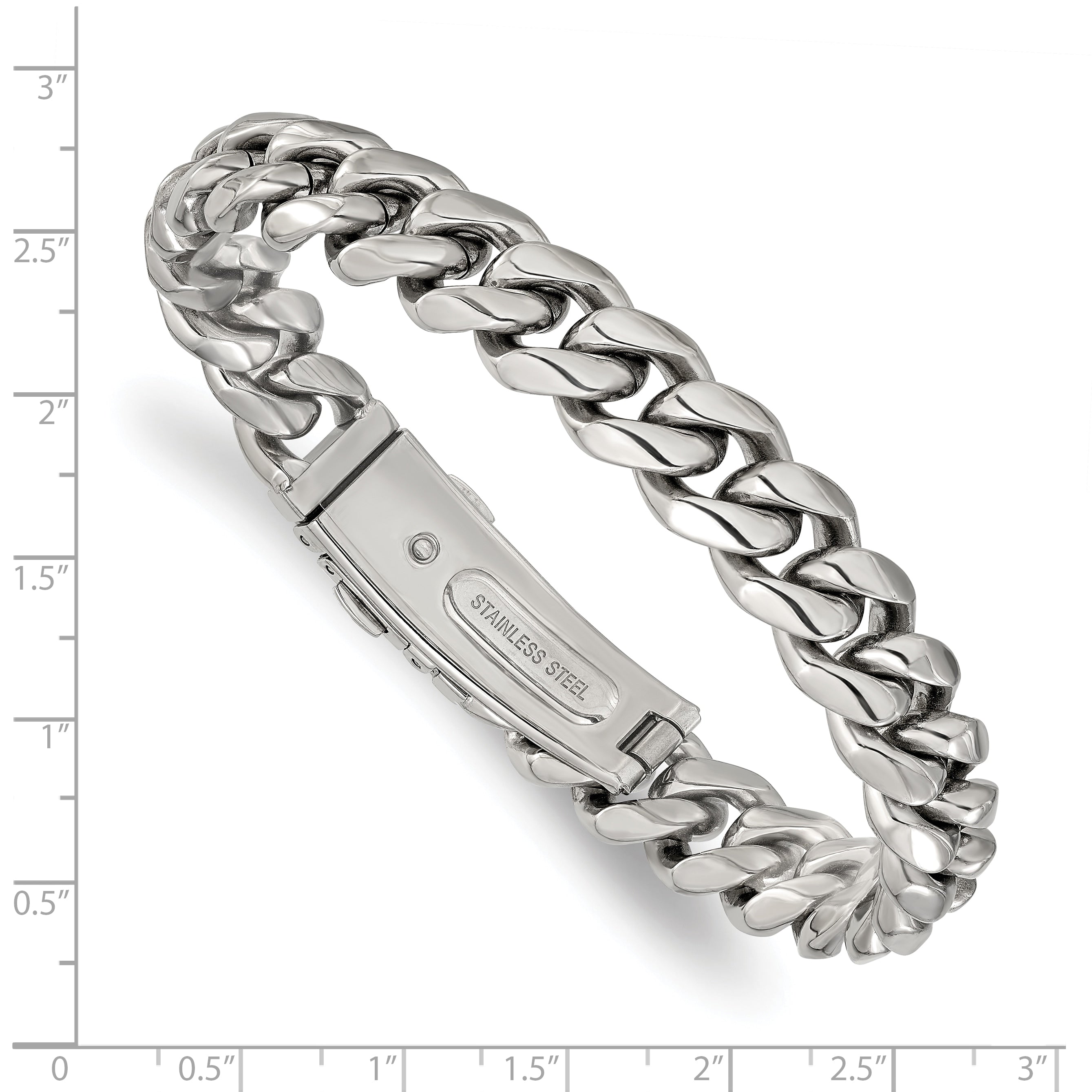 Men's Polished Stainless Steel Curb Chain Bracelet 12mm