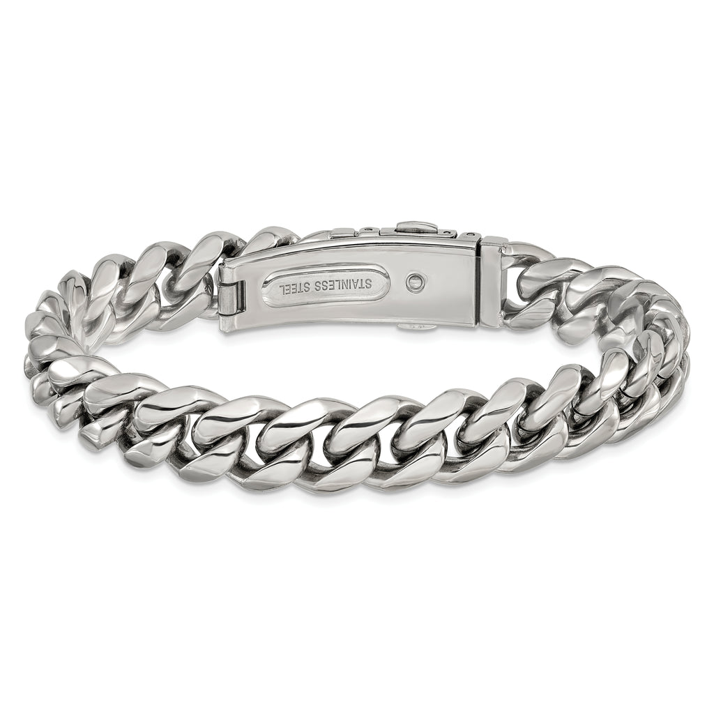 Men's Polished Stainless Steel Curb Chain Bracelet 12mm
