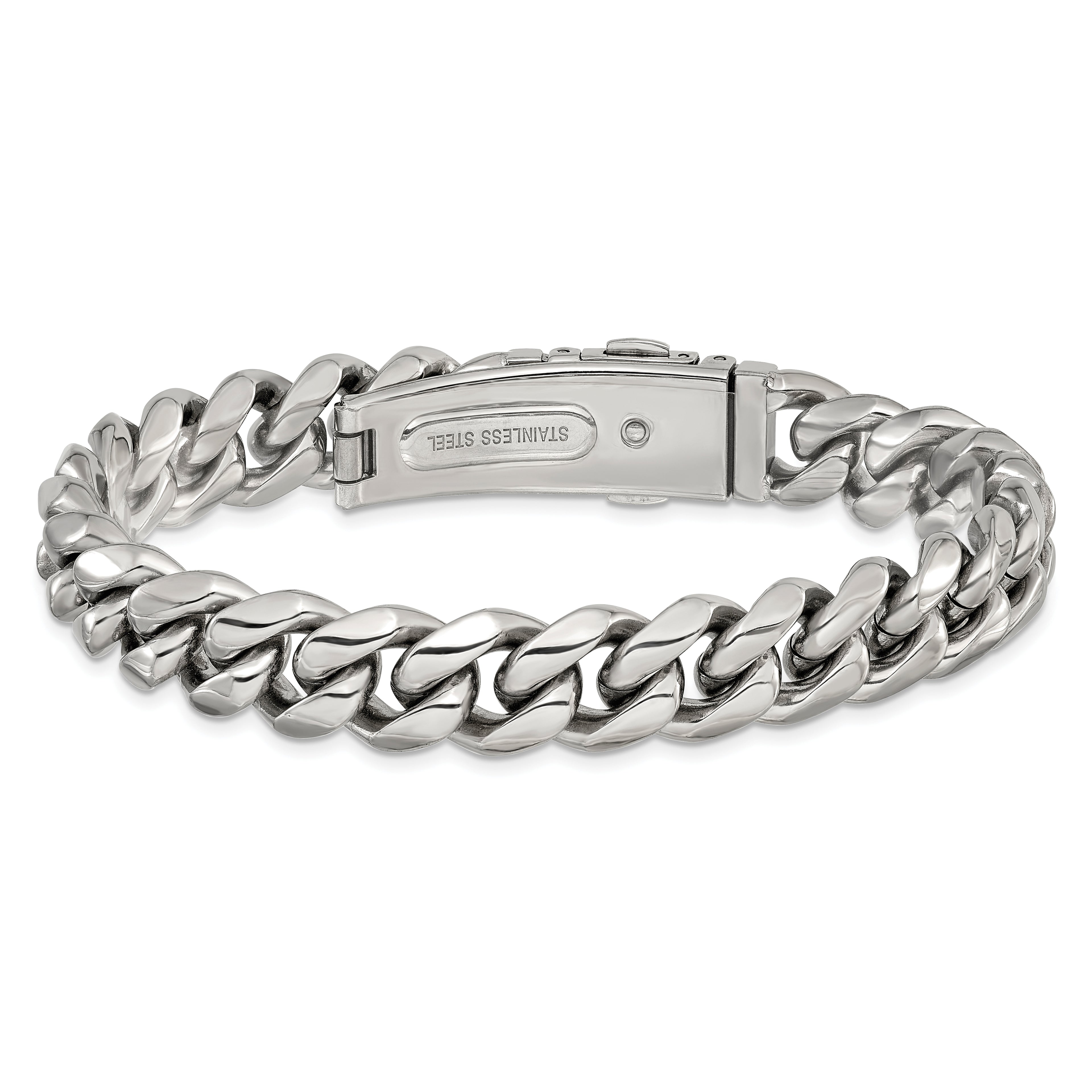 Men's Polished Stainless Steel Curb Chain Bracelet 12mm