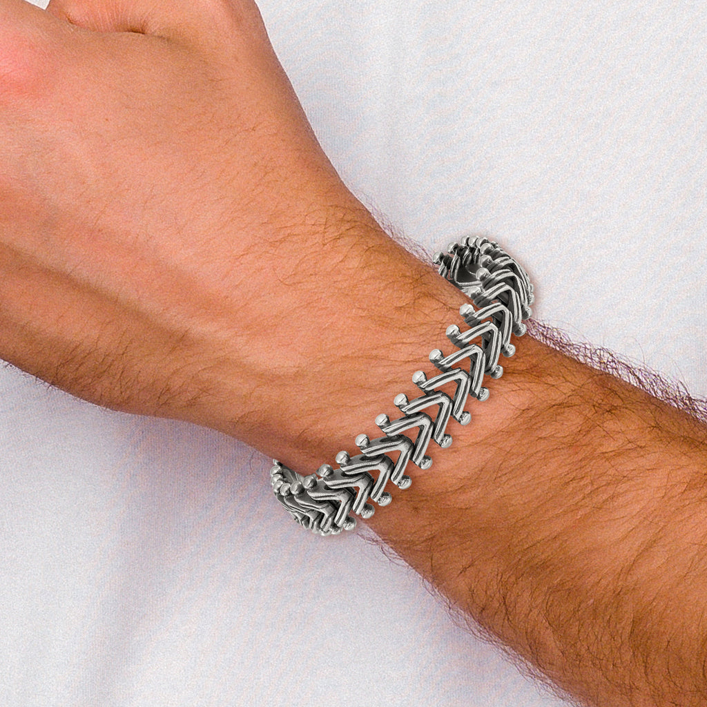 Men's Antiqued Franco Stainless Steel Chain Bracelet 15mm