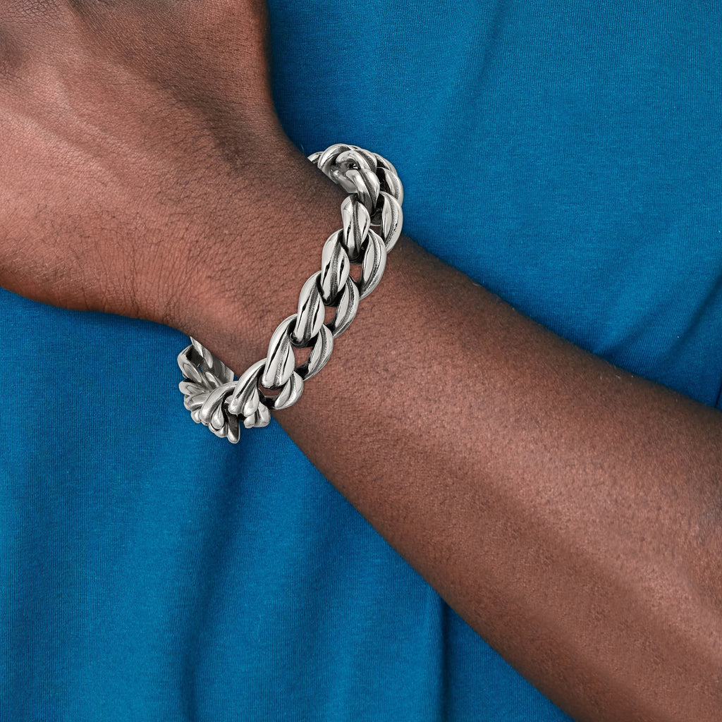 Men's Antiqued Stainless Steel Curb Chain Bracelet 16mm