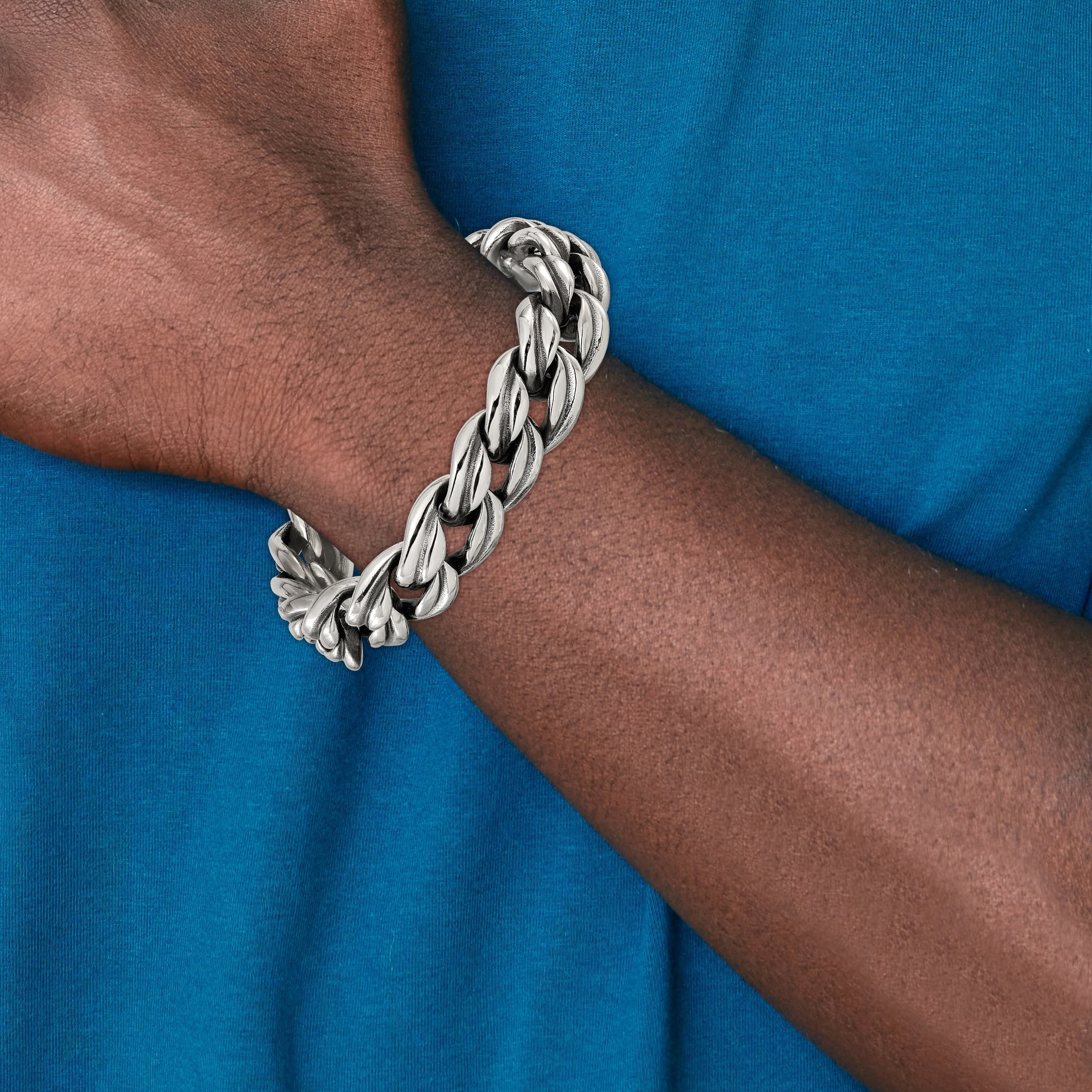 Men's Antiqued Stainless Steel Curb Chain Bracelet 16mm