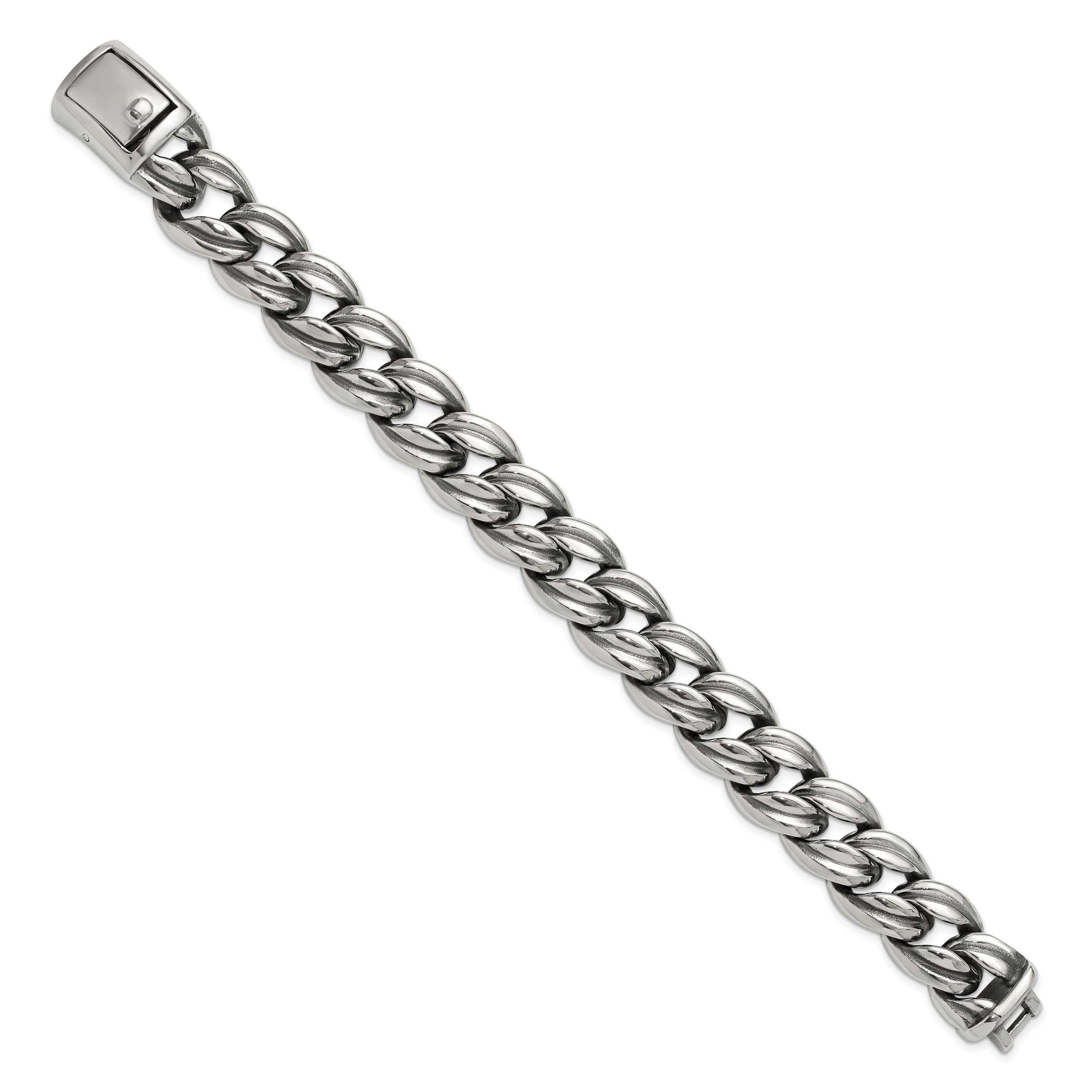 Men's Antiqued Stainless Steel Curb Chain Bracelet 16mm Secondary image