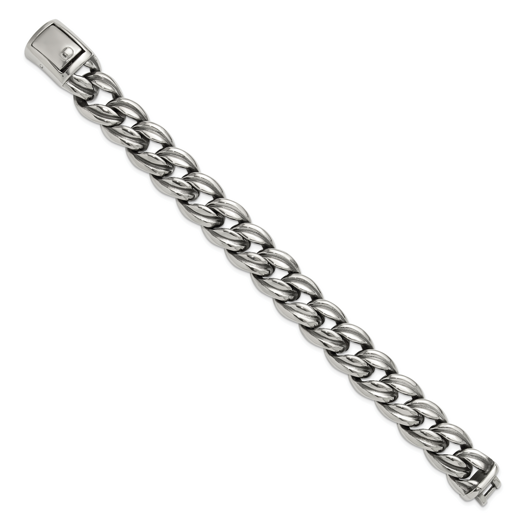 Men's Antiqued Stainless Steel Curb Chain Bracelet 16mm
