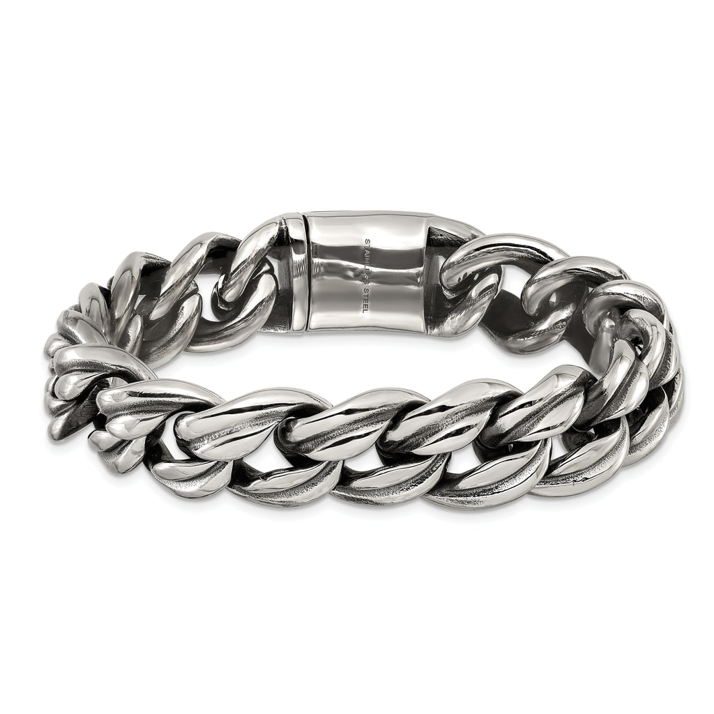 Men's Antiqued Stainless Steel Curb Chain Bracelet 16mm