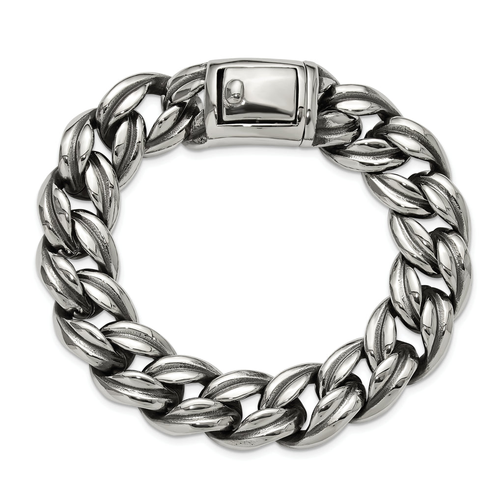 Men's Antiqued Stainless Steel Curb Chain Bracelet 16mm