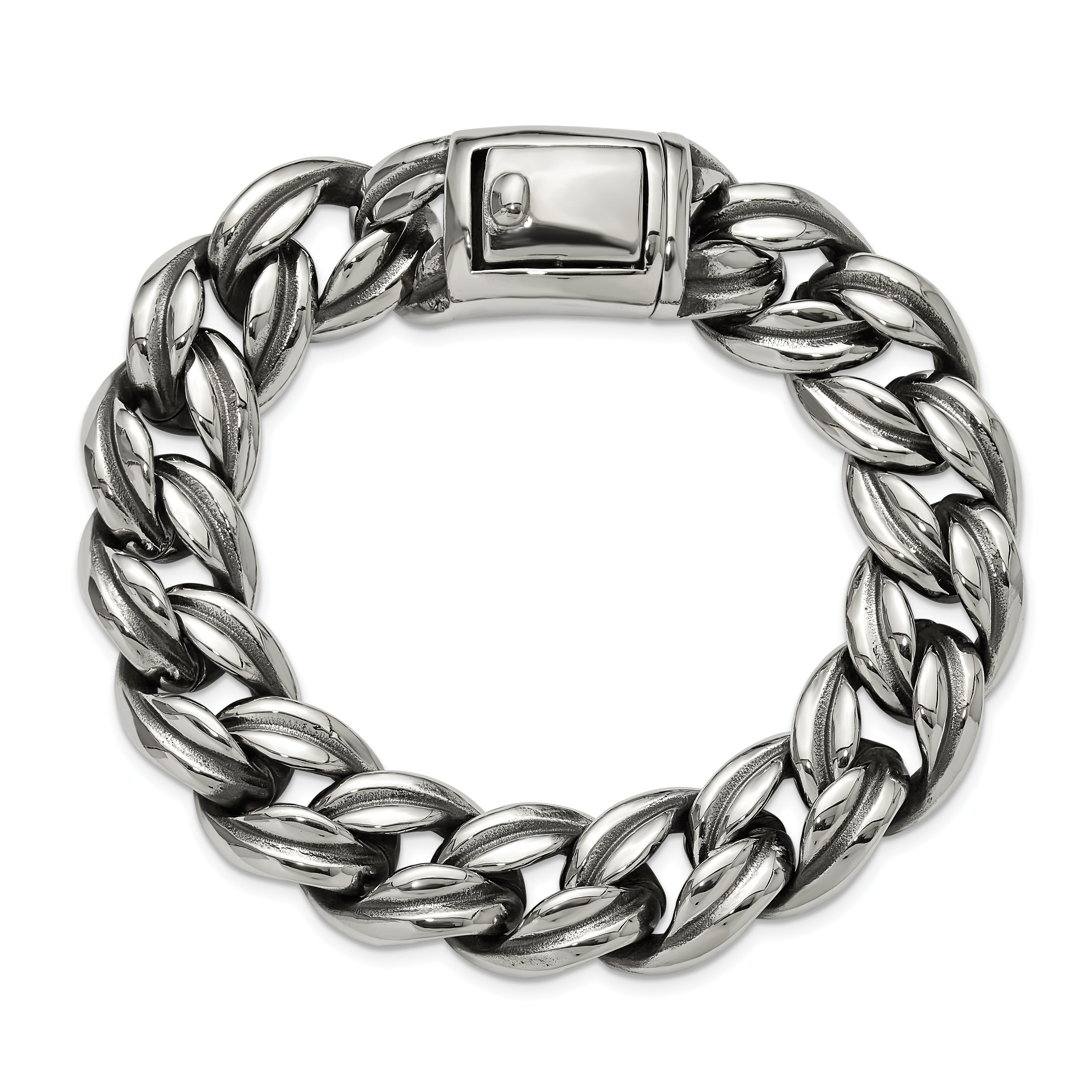 Men's Antiqued Stainless Steel Curb Chain Bracelet 16mm