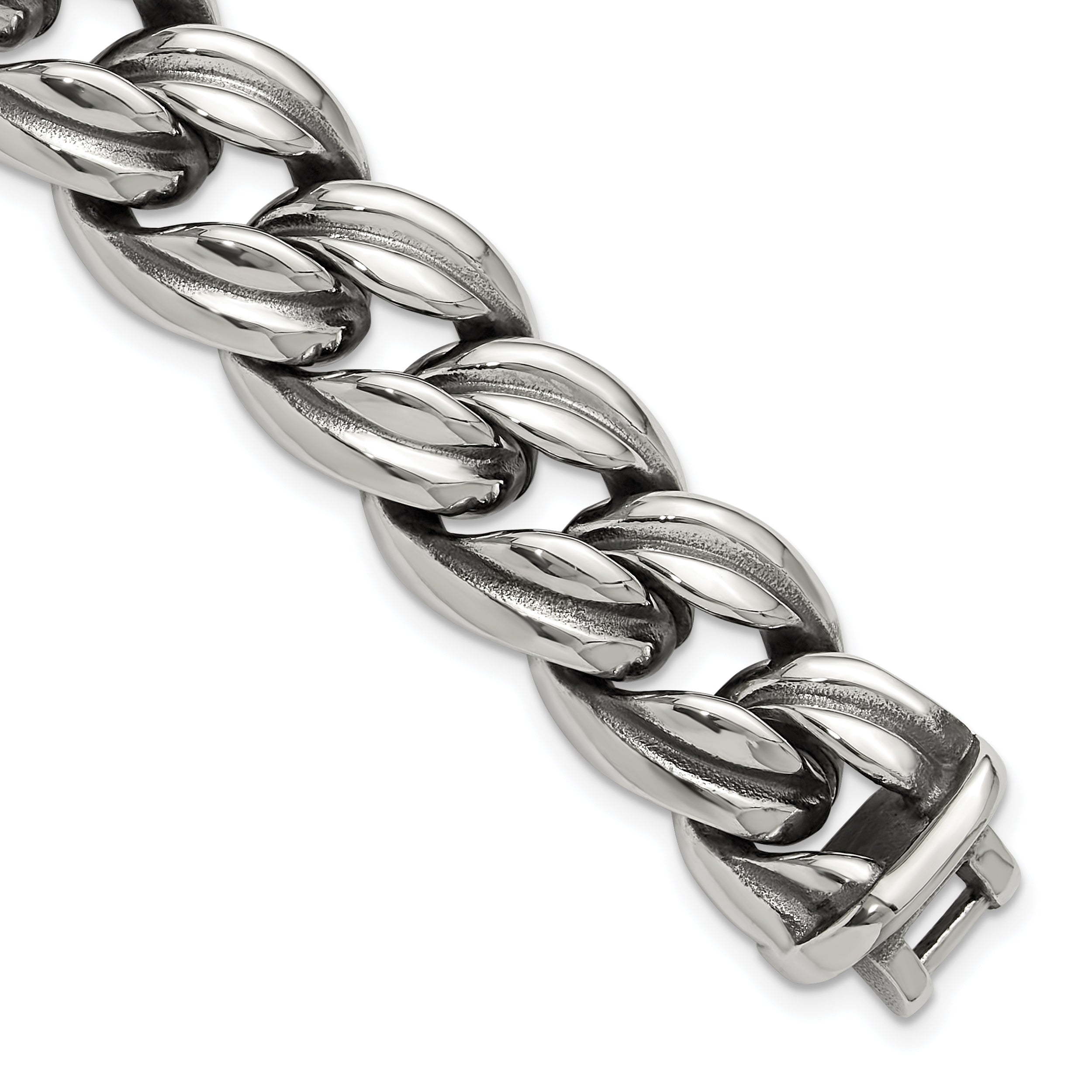 Men's Antiqued Stainless Steel Curb Chain Bracelet 16mm Main image