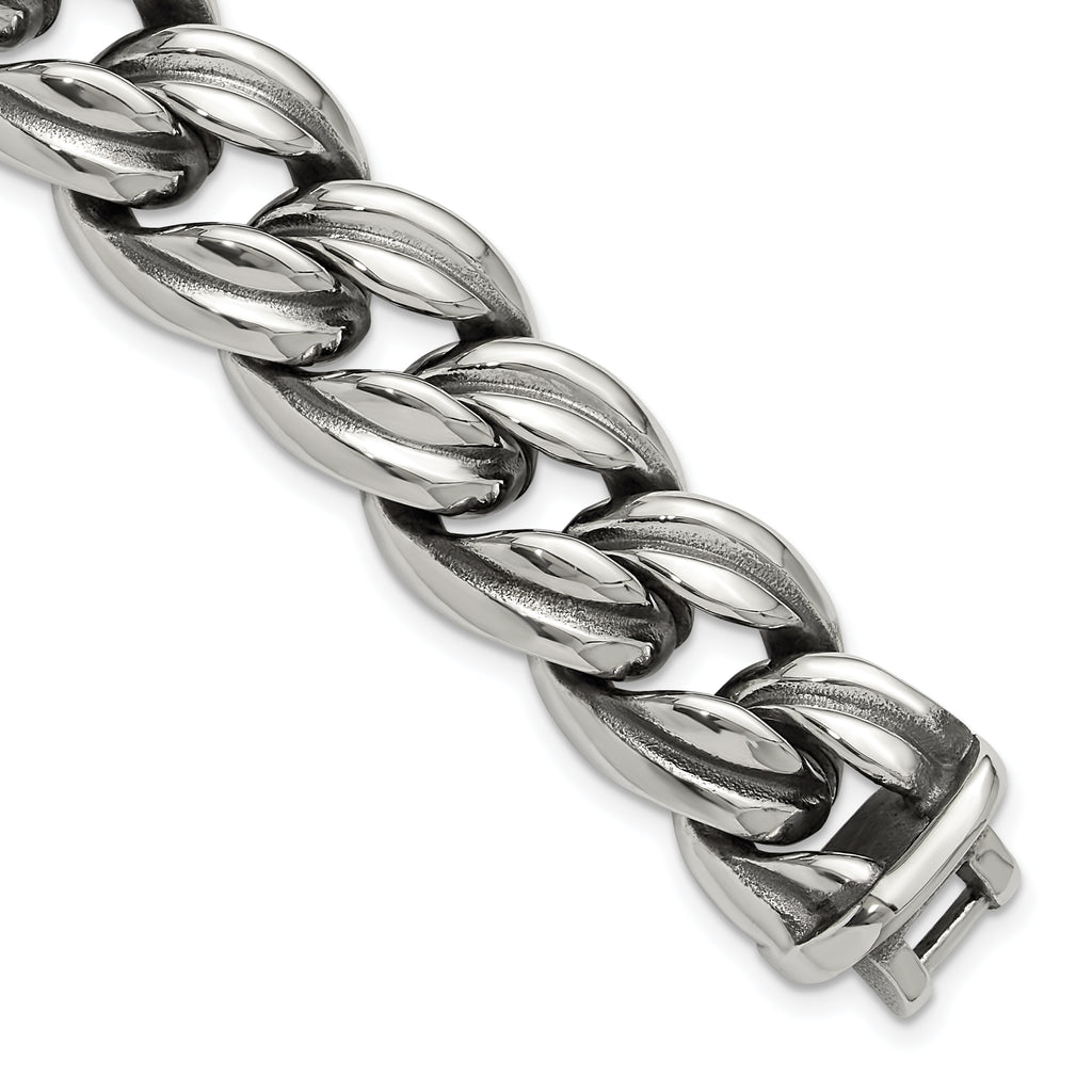 Men's Antiqued Stainless Steel Curb Chain Bracelet 16mm