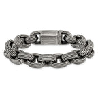 Men's Antiqued Grooved Stainless Steel Link Bracelet 13mm