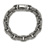 Men's Antiqued Grooved Stainless Steel Link Bracelet 13mm