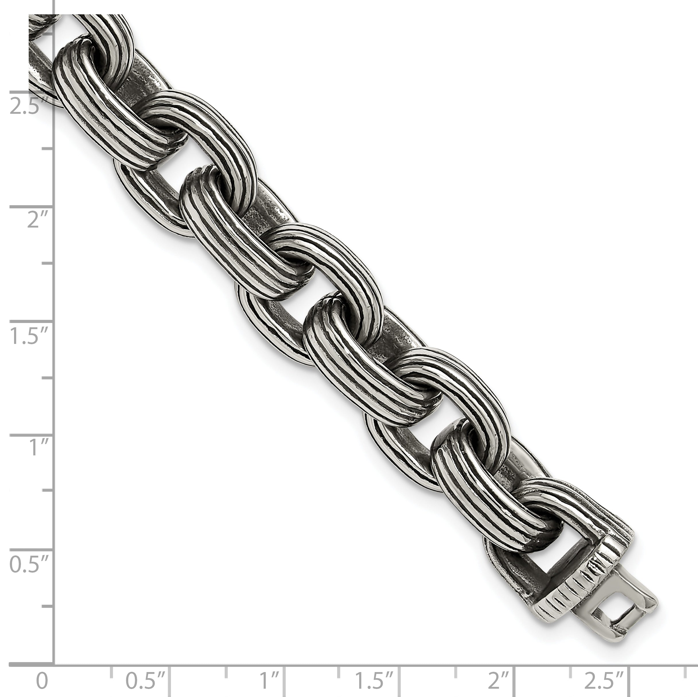 Men's Antiqued Grooved Stainless Steel Link Bracelet 13mm