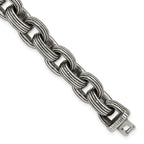 Men's Antiqued Grooved Stainless Steel Link Bracelet 13mm