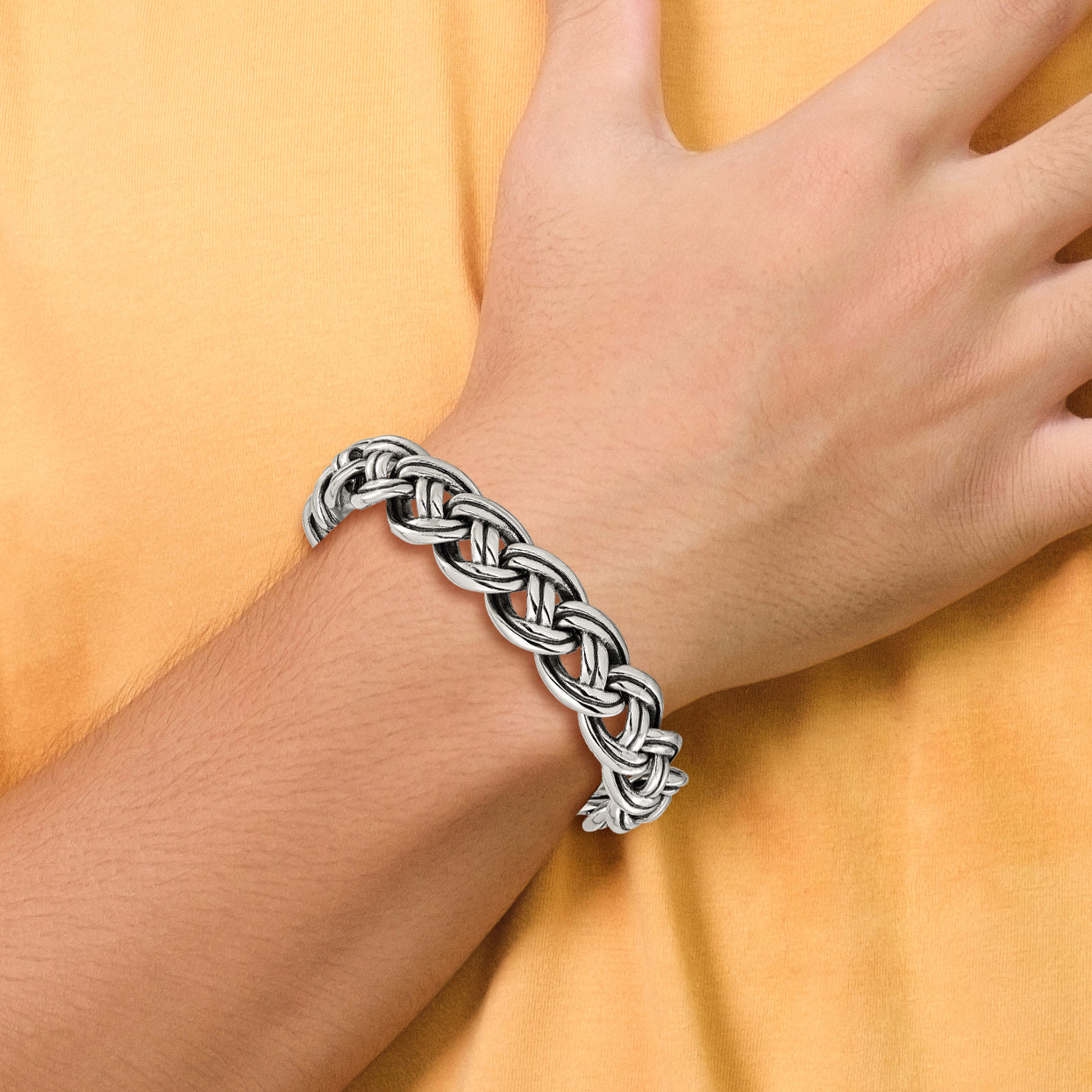 Men's Antiqued Stainless Steel Curb Chain Bracelet 15mm
