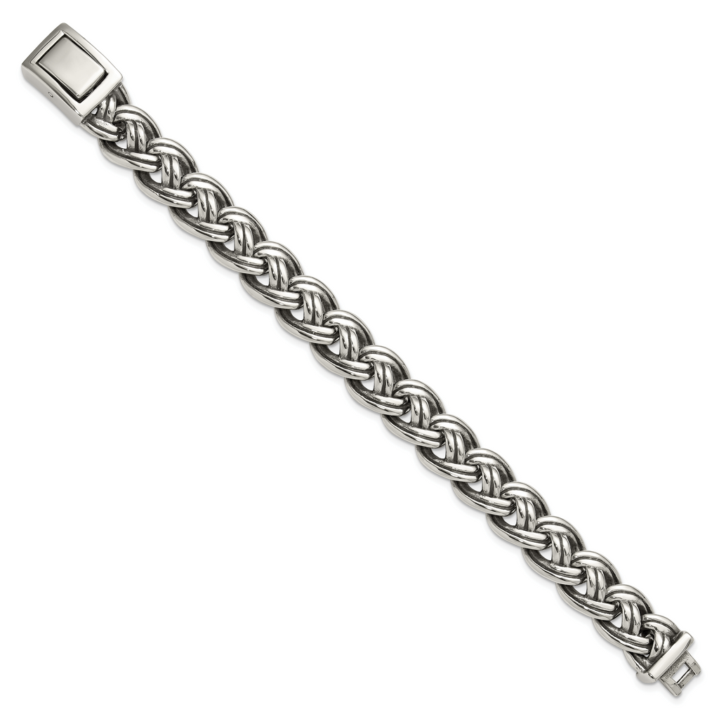 Men's Antiqued Stainless Steel Curb Chain Bracelet 15mm