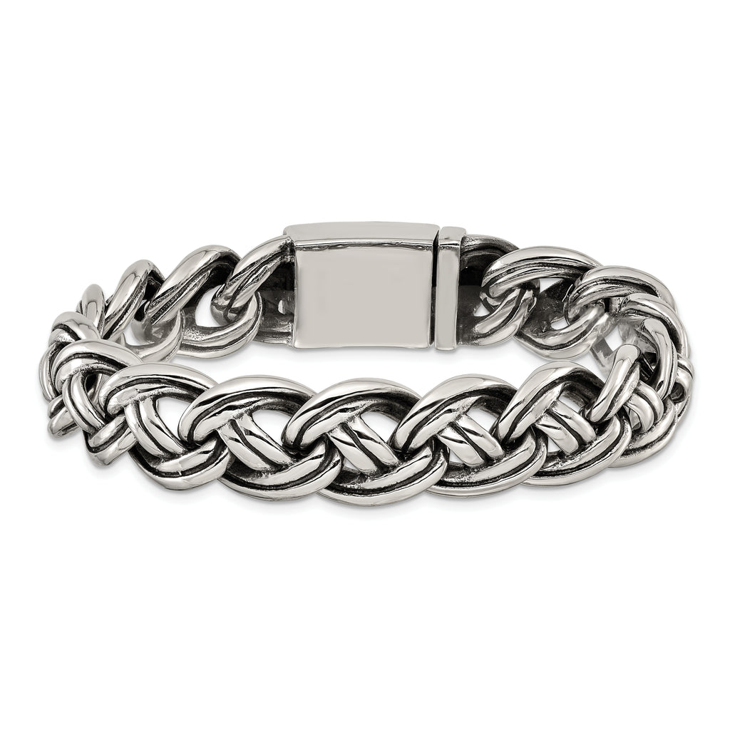 Men's Antiqued Stainless Steel Curb Chain Bracelet 15mm