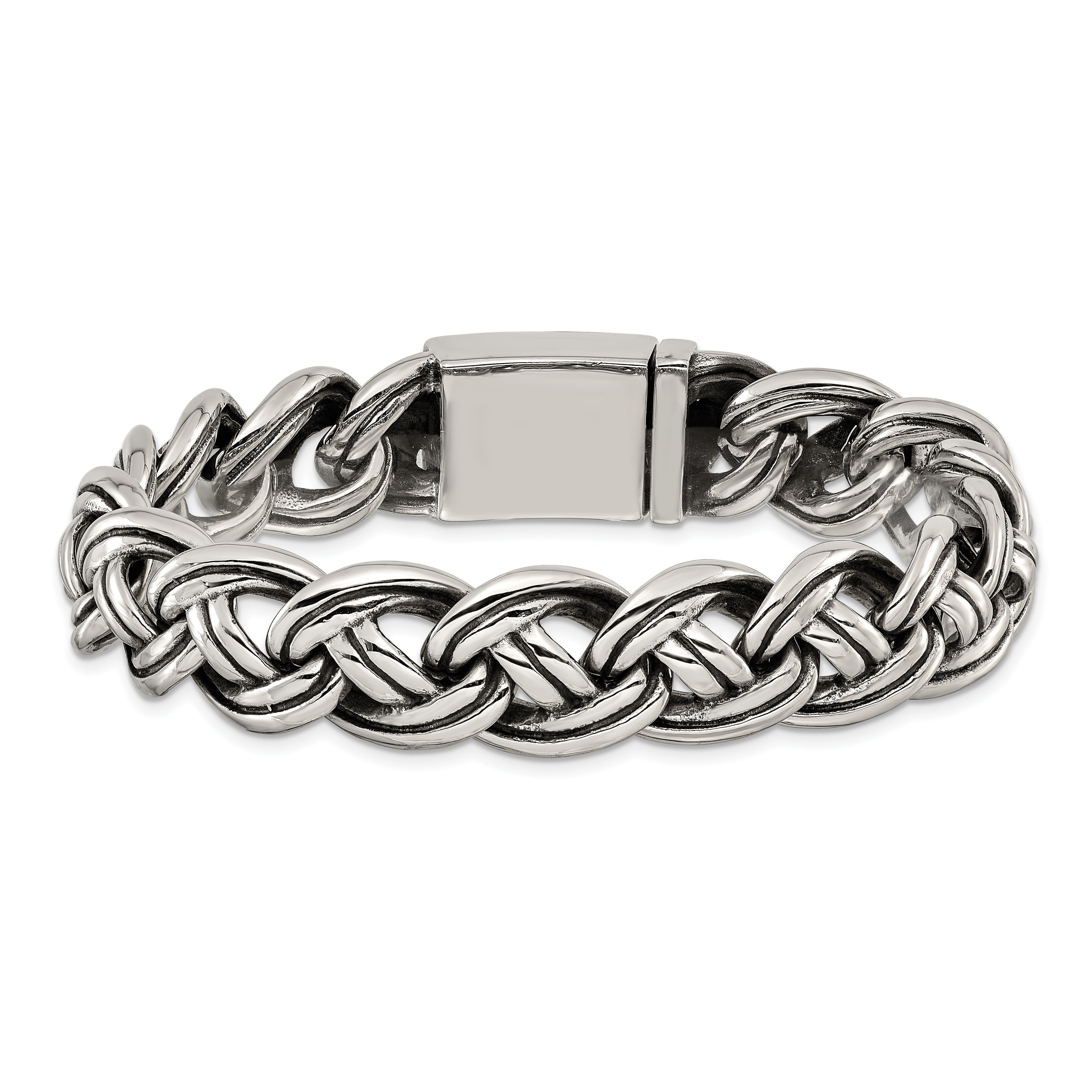 Men's Antiqued Stainless Steel Curb Chain Bracelet 15mm