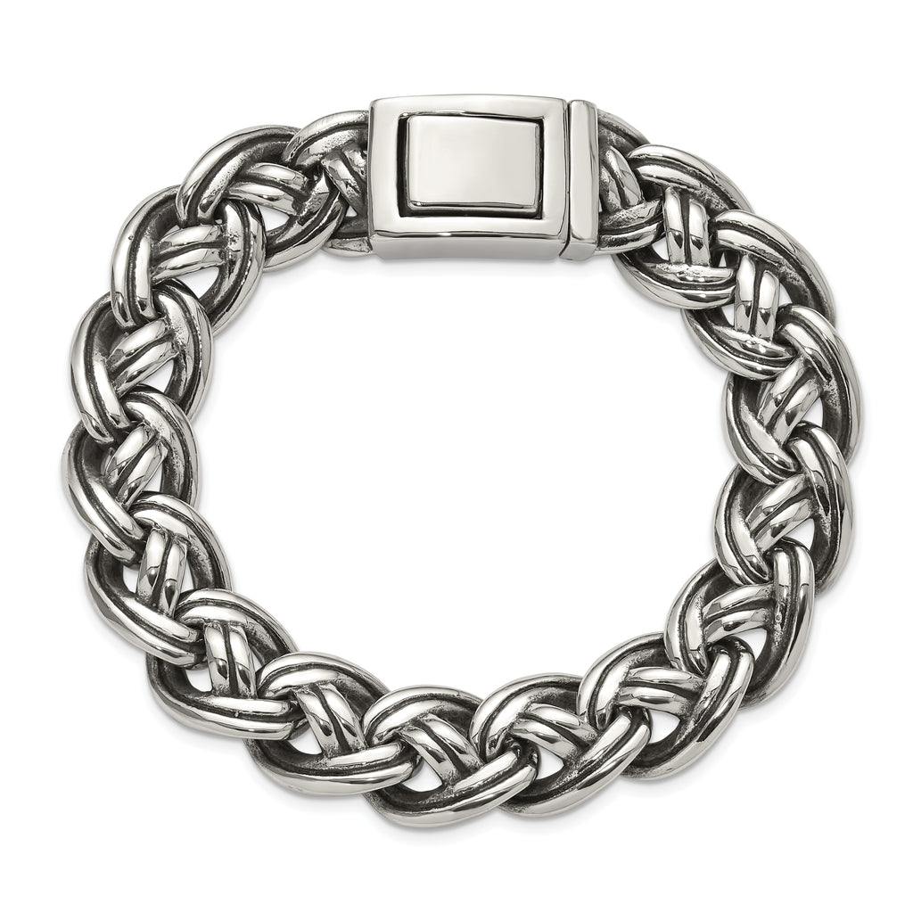Men's Antiqued Stainless Steel Curb Chain Bracelet 15mm