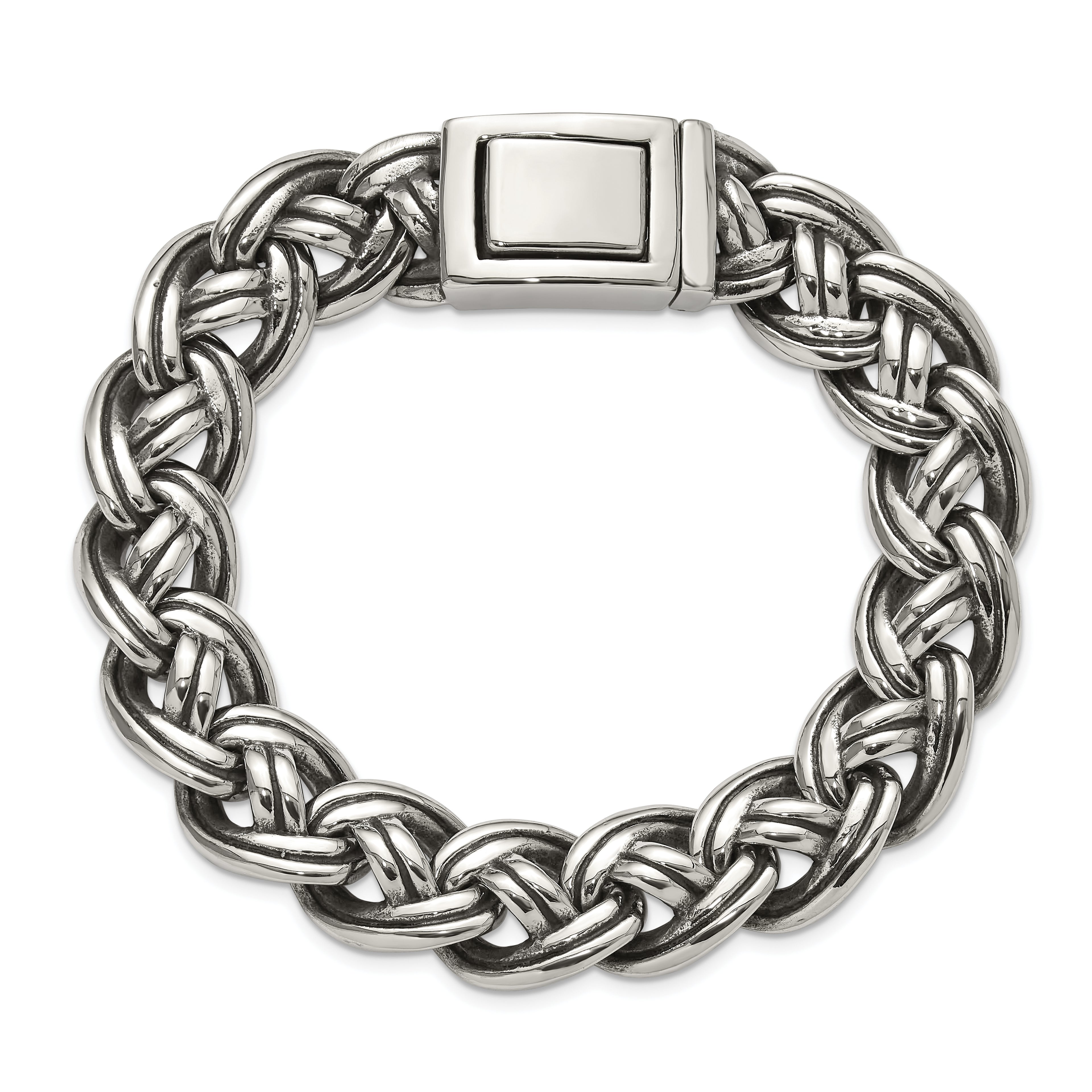 Men's Antiqued Stainless Steel Curb Chain Bracelet 15mm