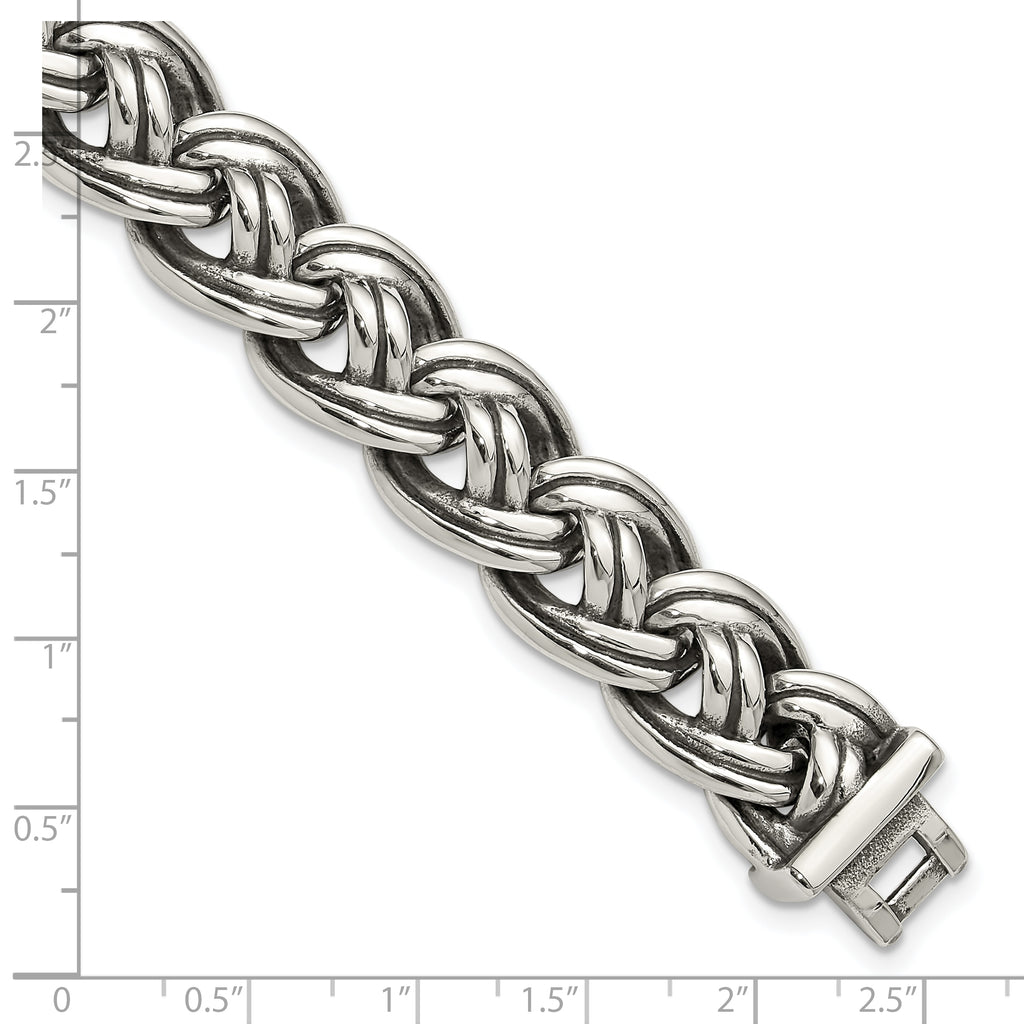 Men's Antiqued Stainless Steel Curb Chain Bracelet 15mm