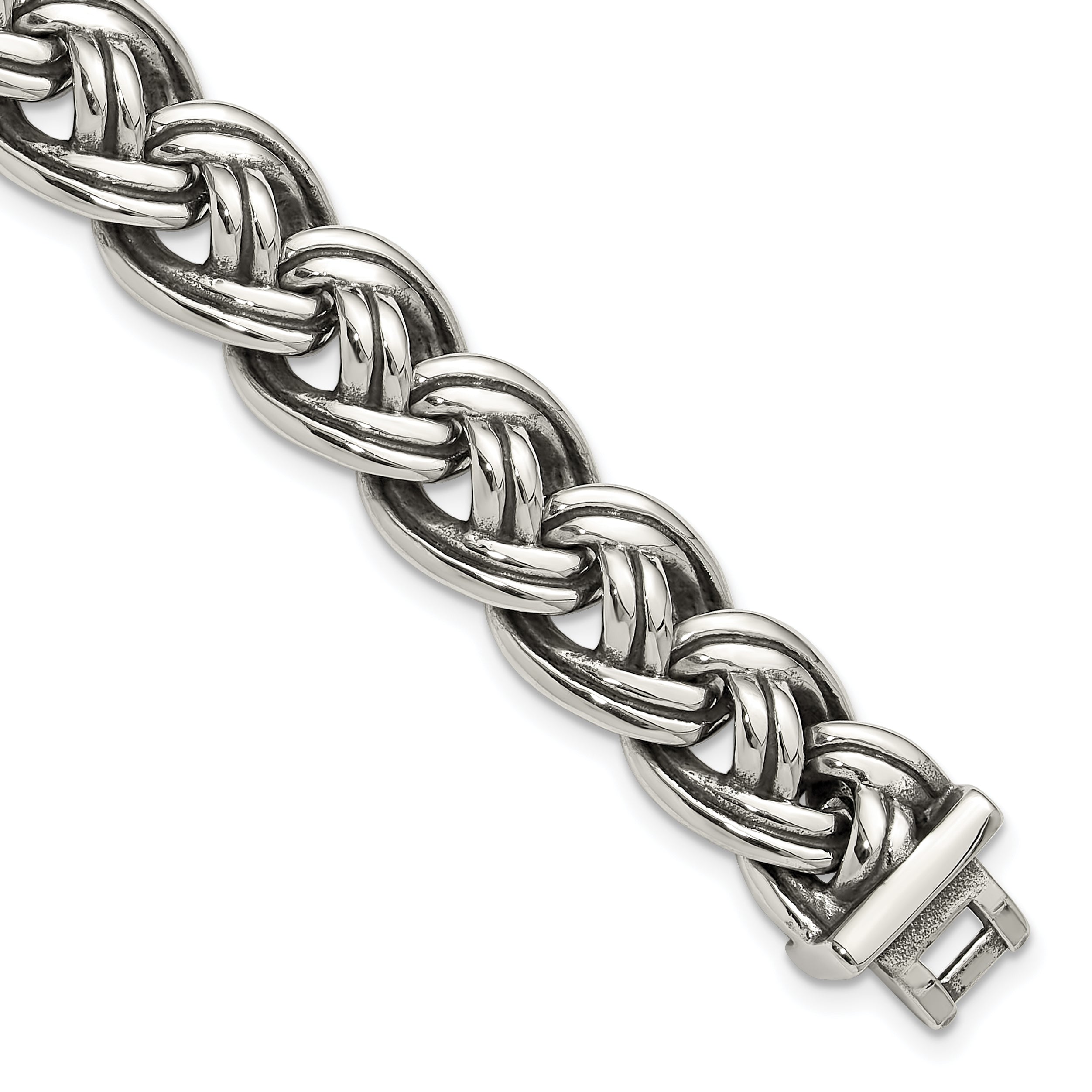 Men's Antiqued Stainless Steel Curb Chain Bracelet 15mm Main image