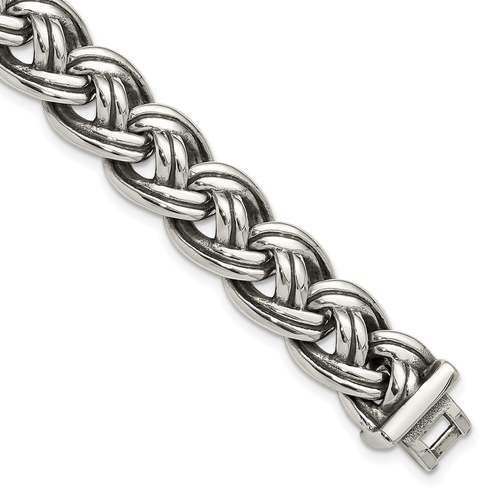 Men's Antiqued Stainless Steel Curb Chain Bracelet 15mm