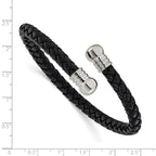 Polished Leather Stainless Steel Bangle Bracelet 6.3mm