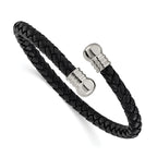 Polished Leather Stainless Steel Bangle Bracelet 6.3mm