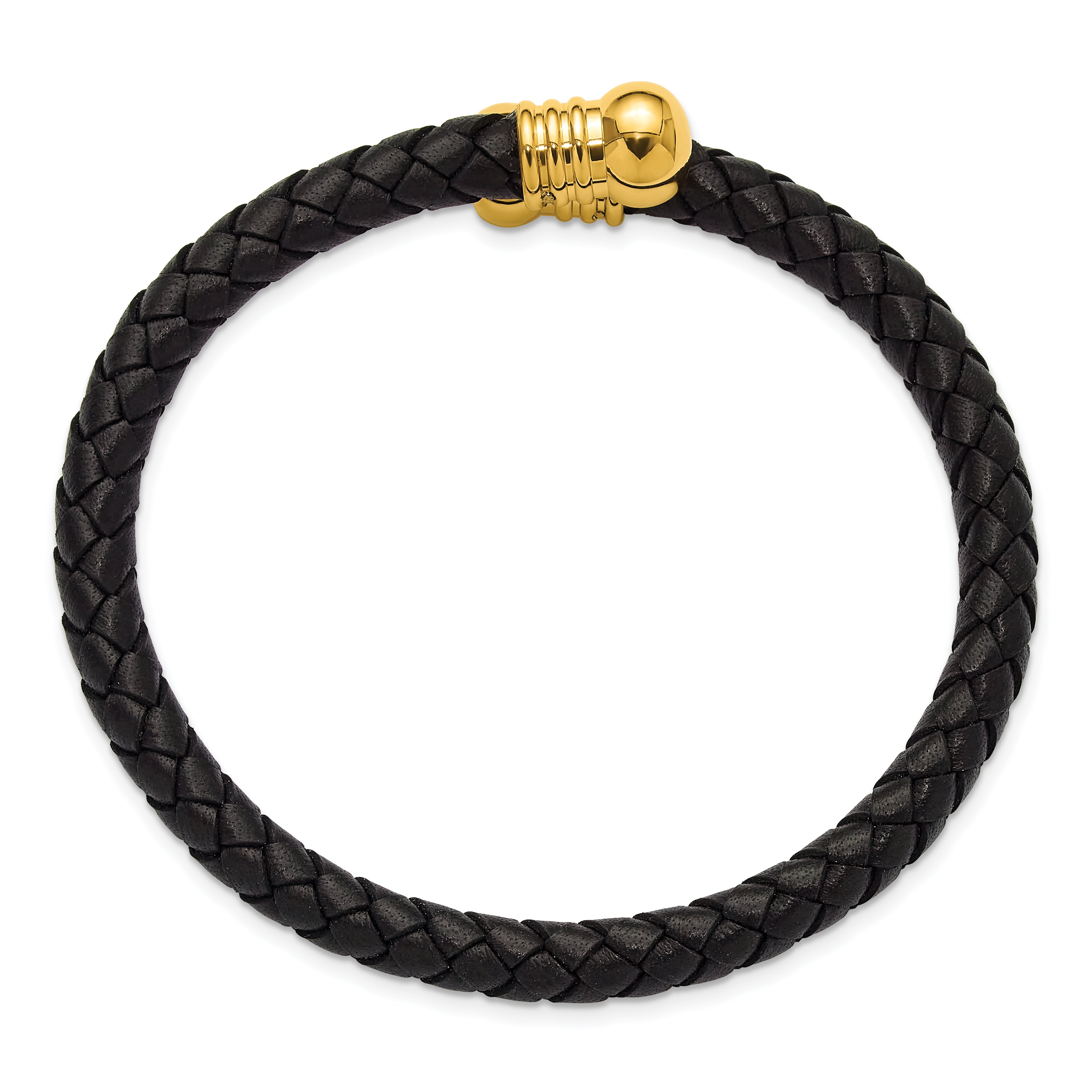 Gold-Tone Polished Leather Stainless Steel Bangle Bracelet 6.3mm Secondary image