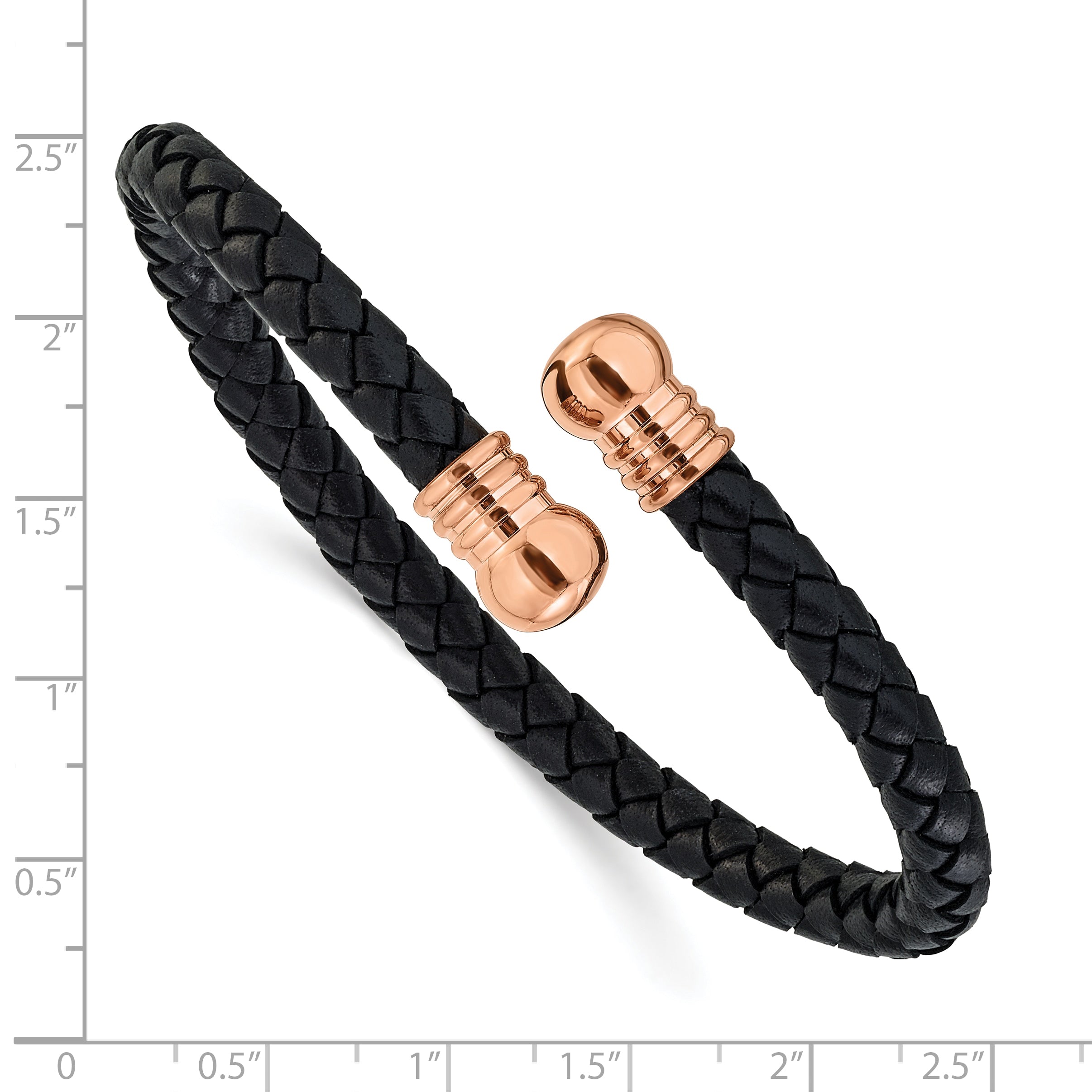 Rose-Tone Polished Leather Stainless Steel Bangle Bracelet 6.3mm