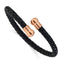 Rose-Tone Polished Leather Stainless Steel Bangle Bracelet 6.3mm