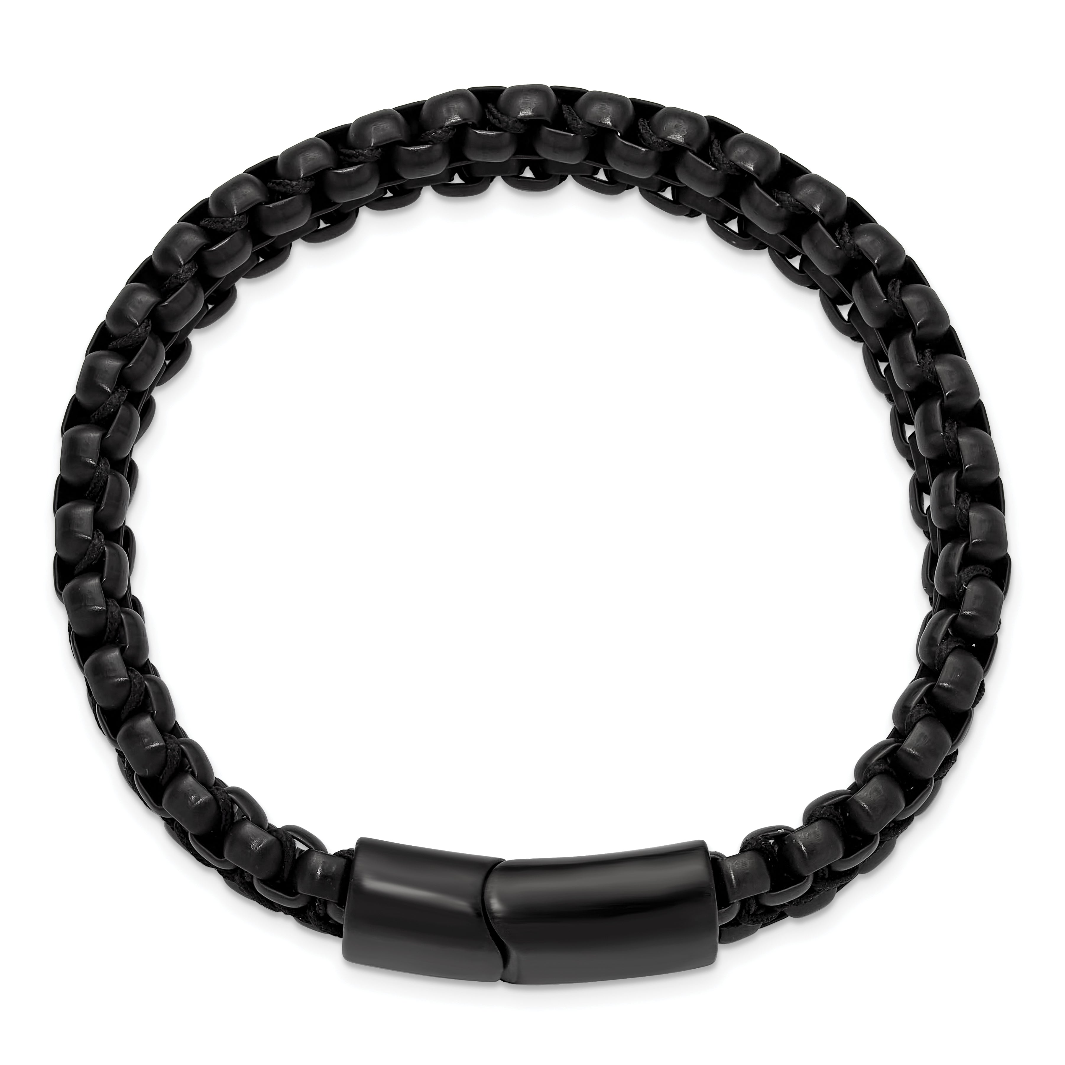 Men's Brushed and Polished Black Stainless Steel Box Chain Bracelet 12mm