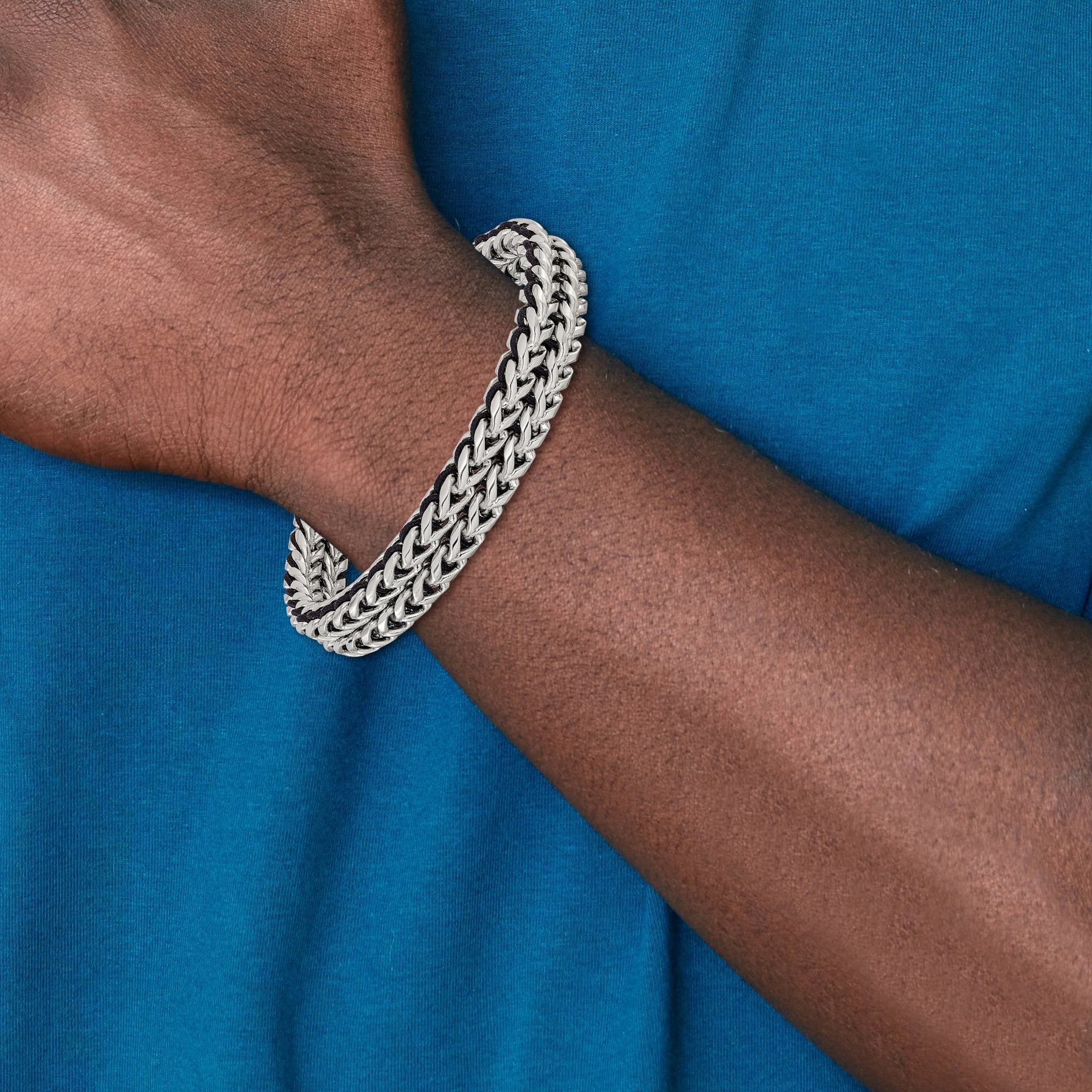 Men's Polished Stainless Steel Franco Chain Bracelet 11mm