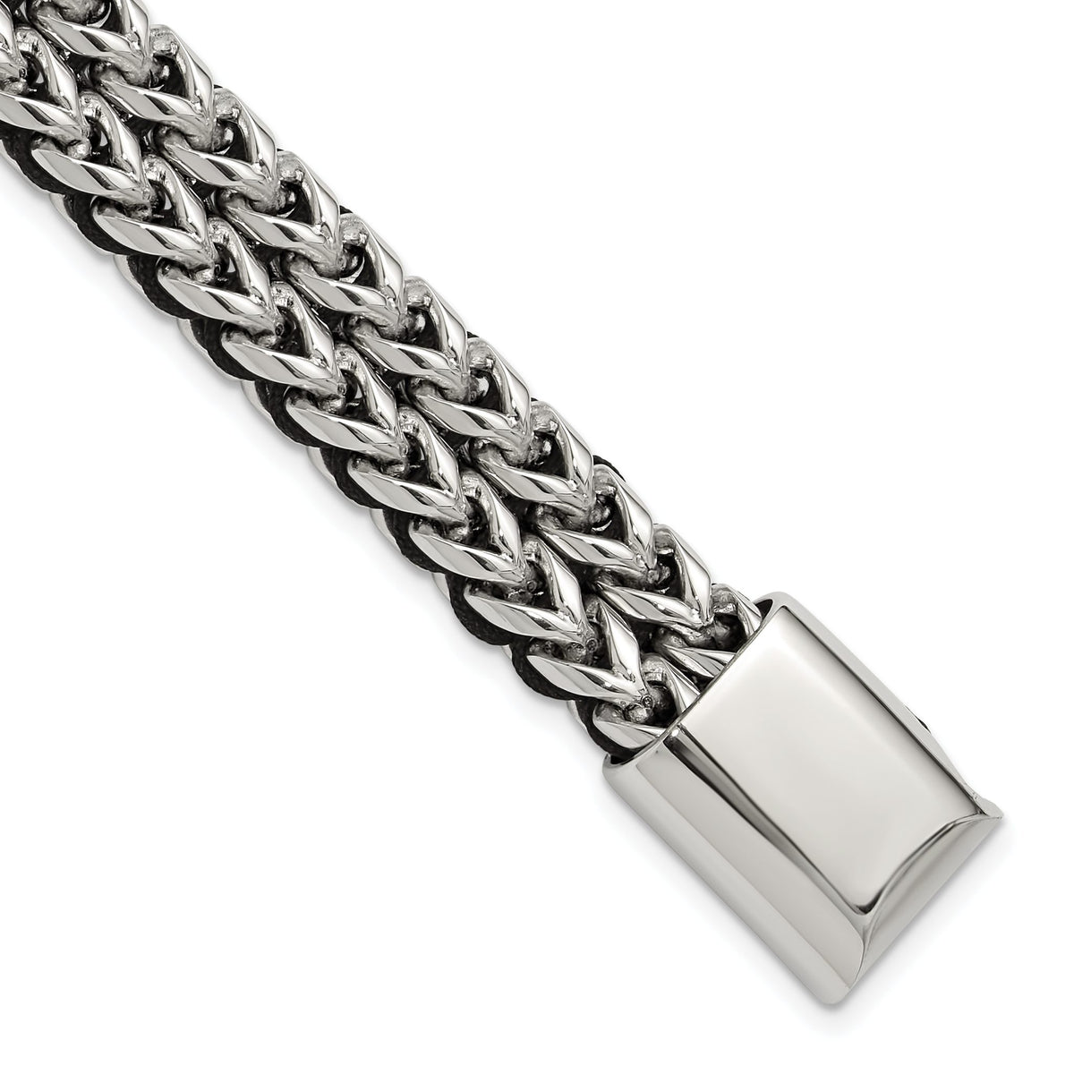 Chisel Men's Black Cord Bracelet in Stainless Steel, 11mm, 8.5 Inch - Sophia Jewelers Main image