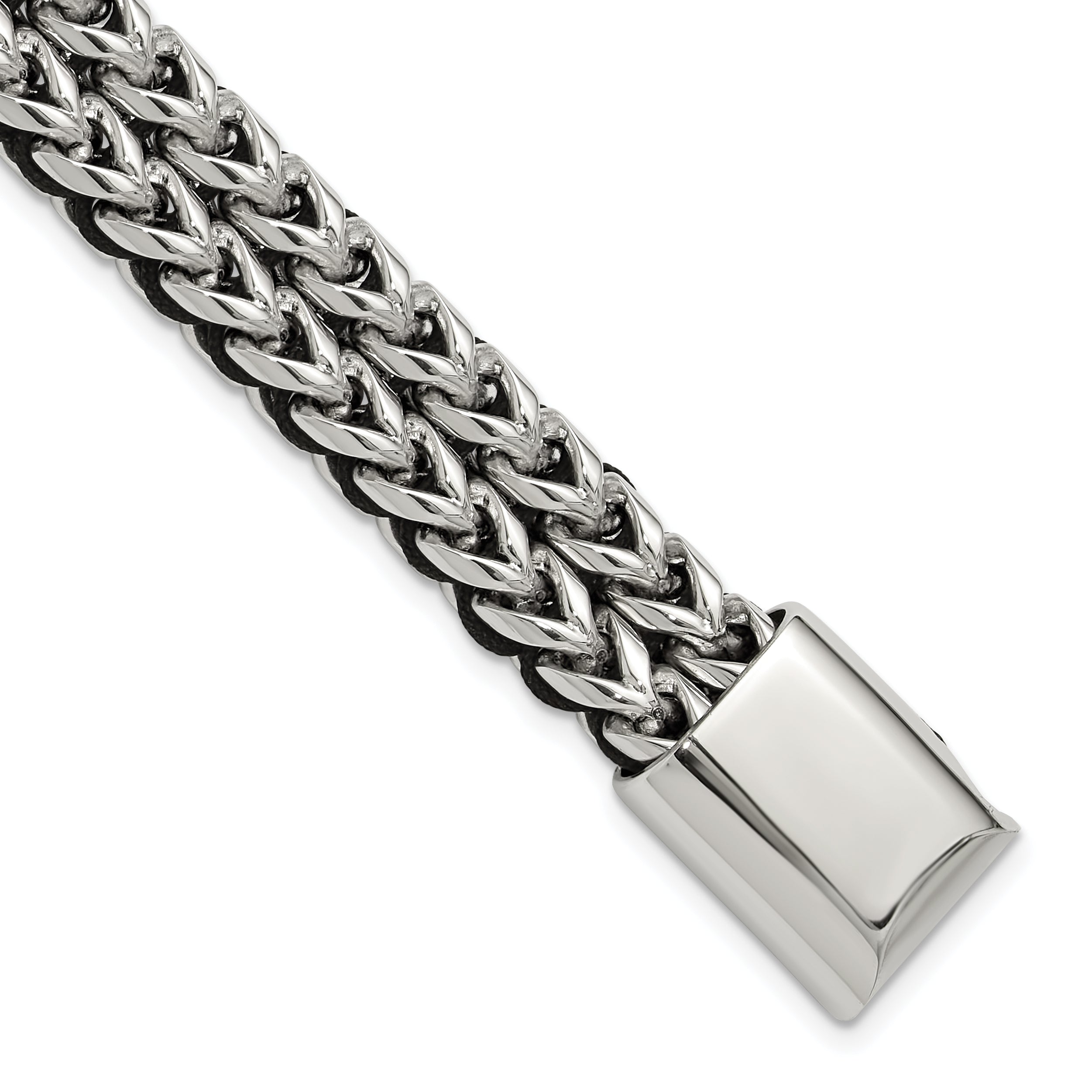 Men's Polished Stainless Steel Franco Chain Bracelet 11mm