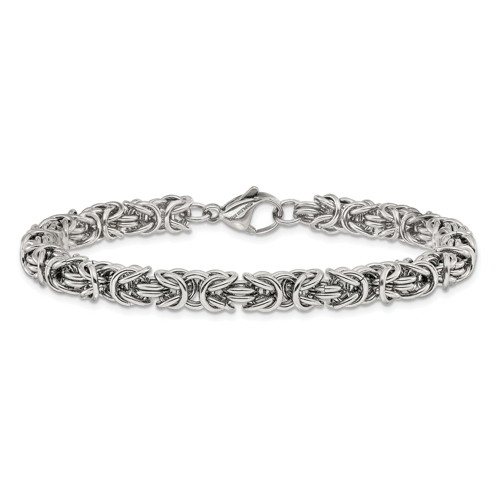 Men's Polished Byzantine Stainless Steel Link Bracelet 6mm