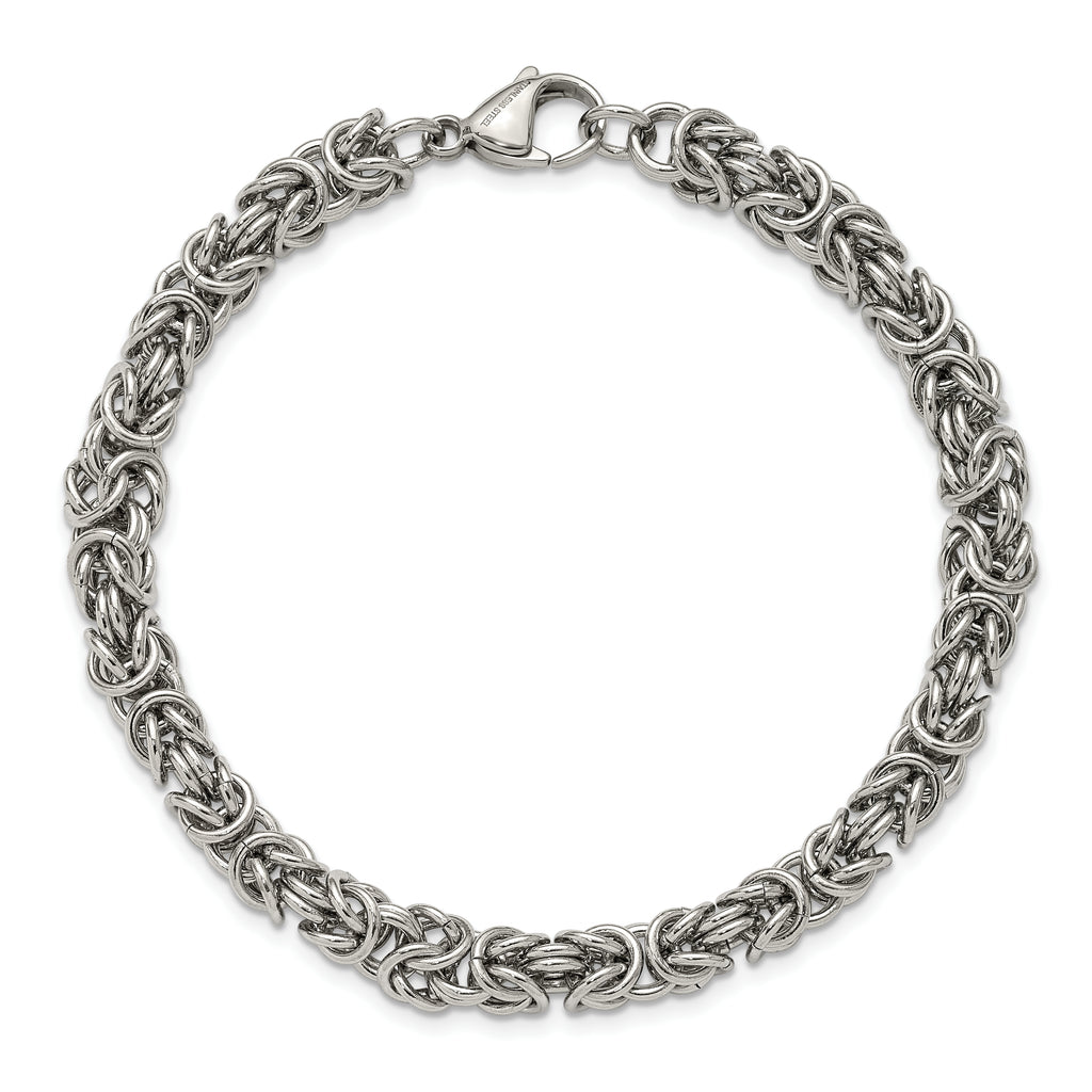 Men's Polished Byzantine Stainless Steel Link Bracelet 6mm