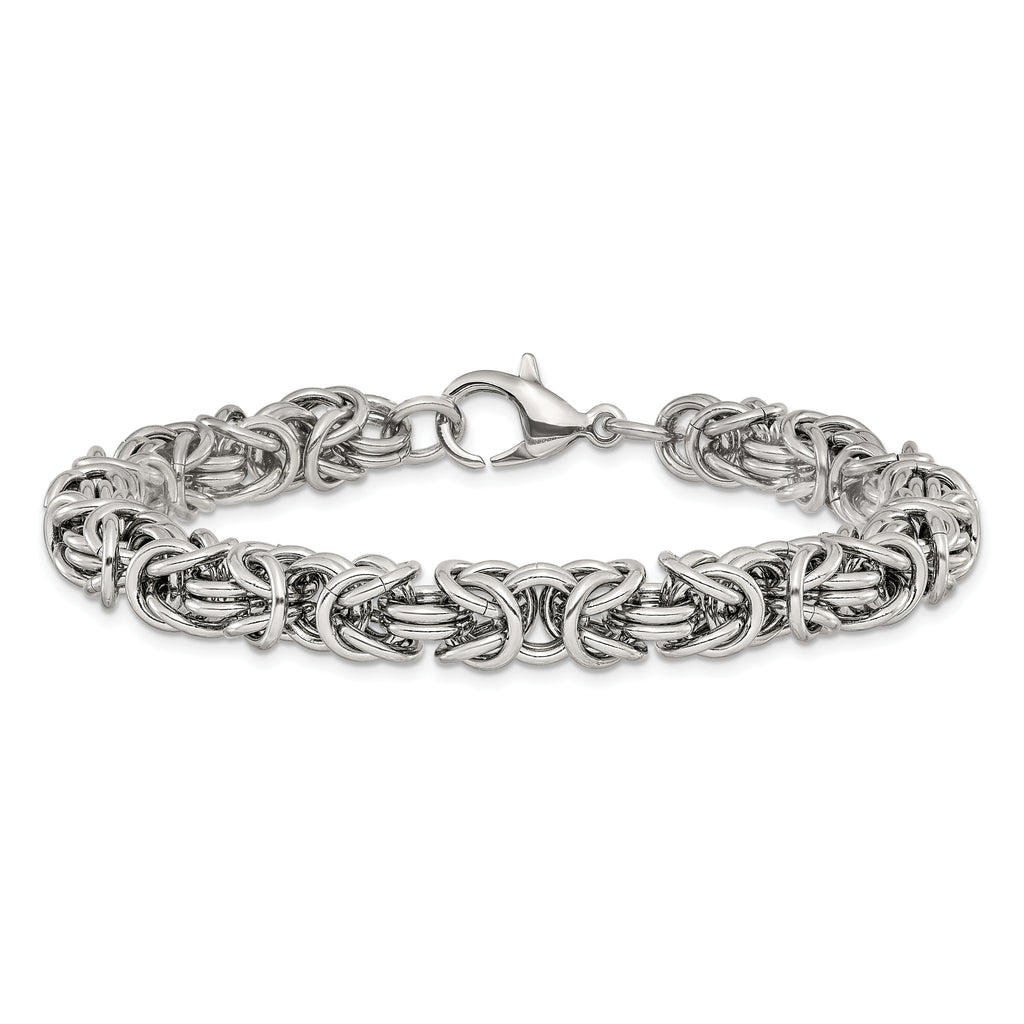 Men's Polished Byzantine Stainless Steel Chain Bracelet 8mm
