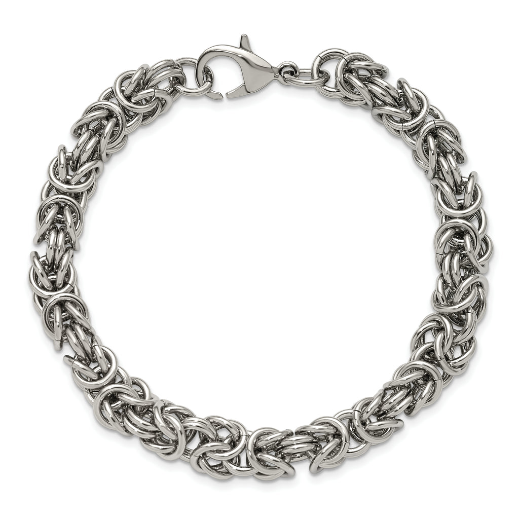 Men's Polished Byzantine Stainless Steel Chain Bracelet 8mm
