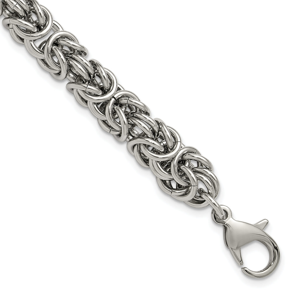 Men's Polished Byzantine Stainless Steel Chain Bracelet 8mm