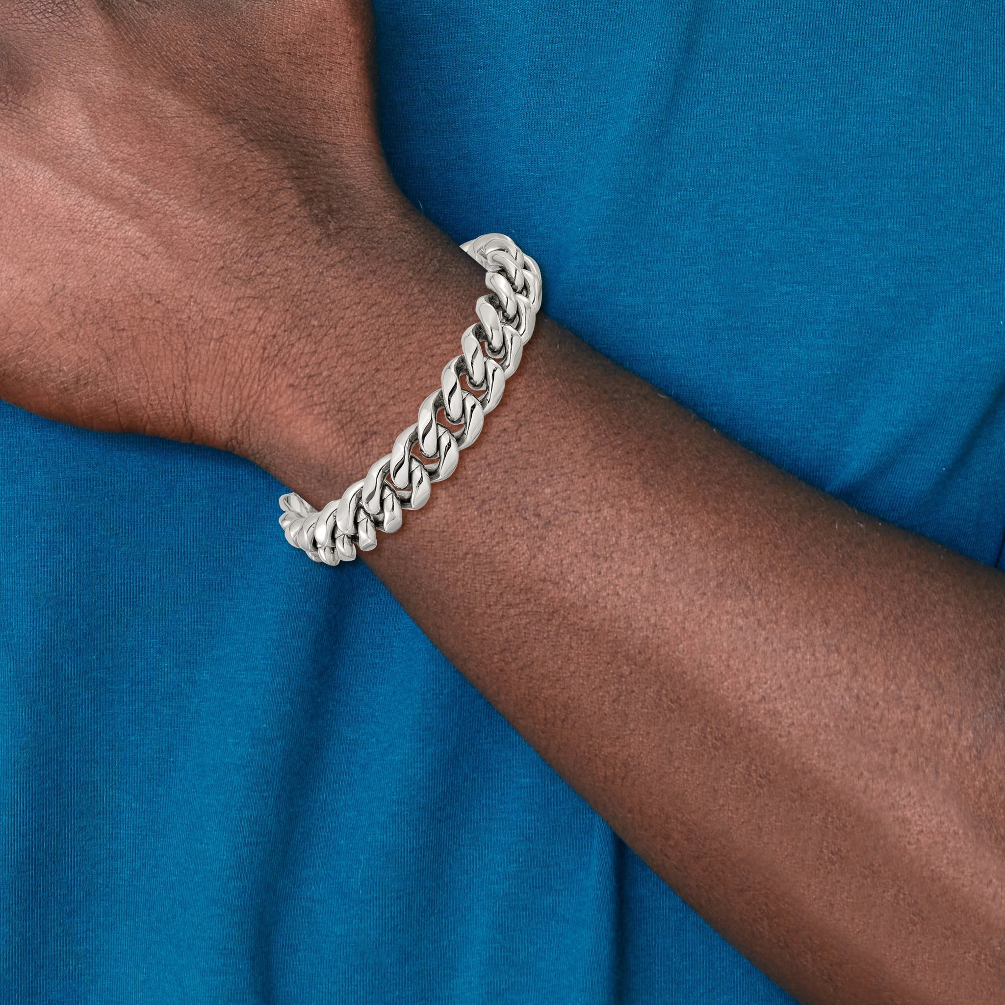 Men's Polished Stainless Steel Curb Chain Bracelet 14mm