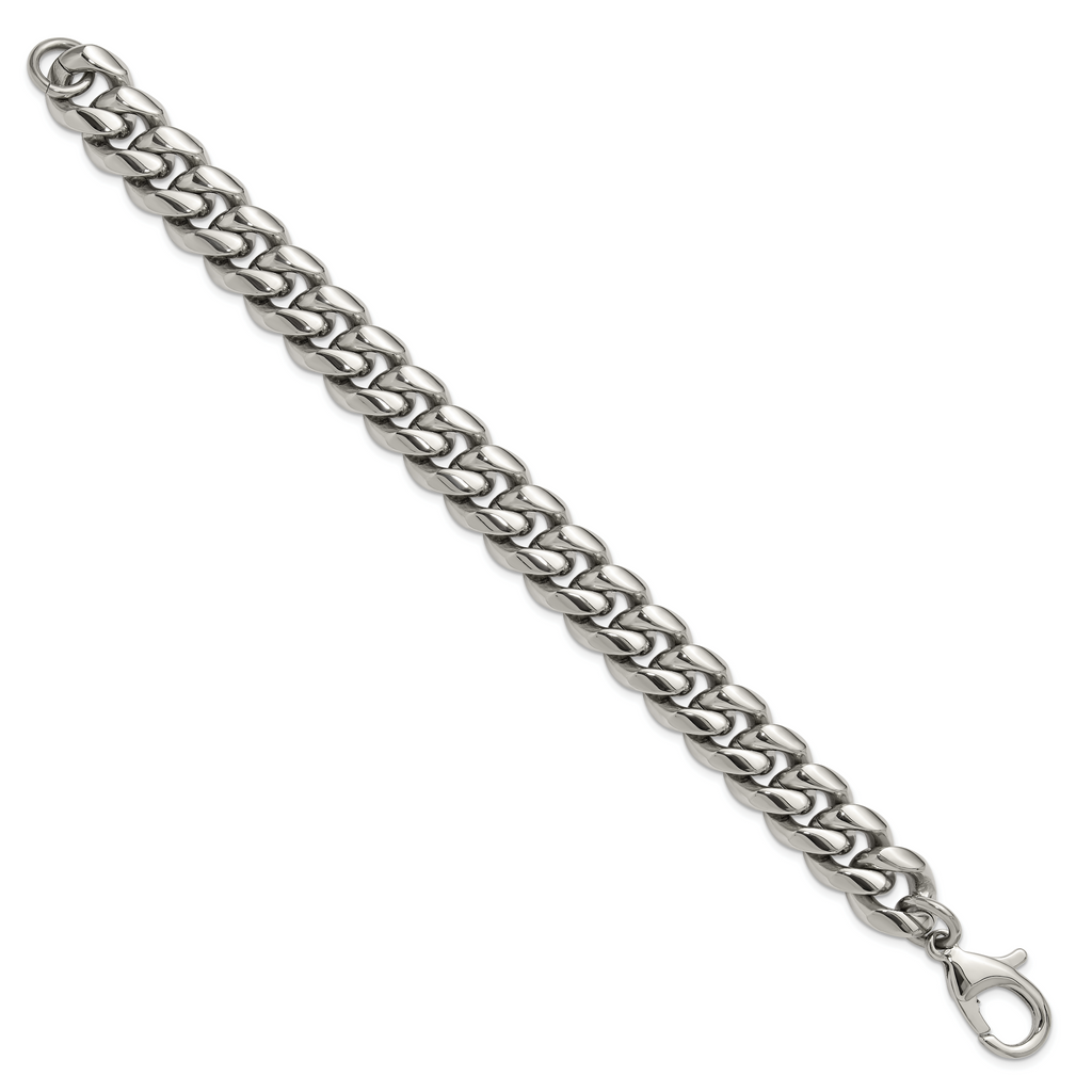 Men's Polished Stainless Steel Curb Chain Bracelet 14mm