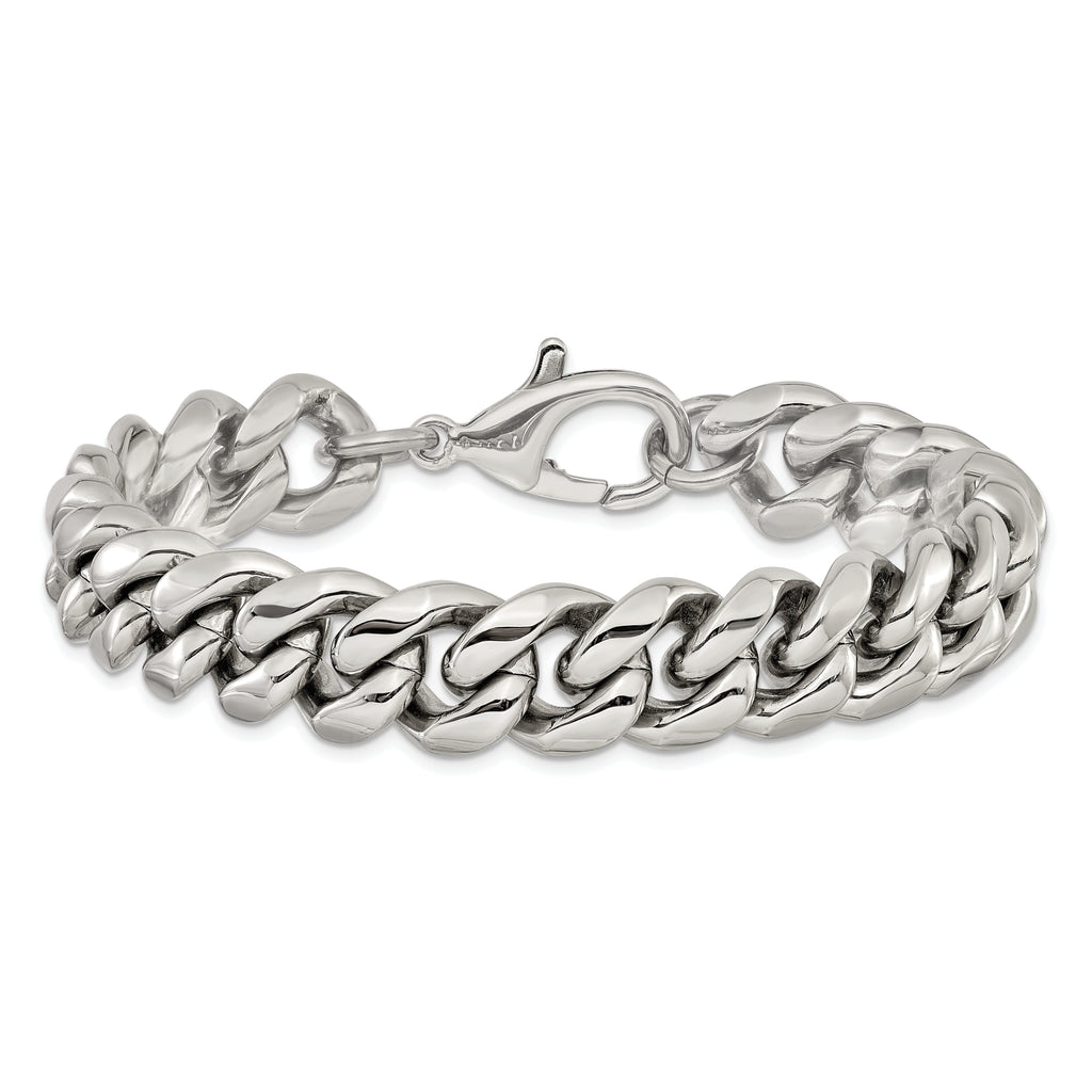 Men's Polished Stainless Steel Curb Chain Bracelet 14mm