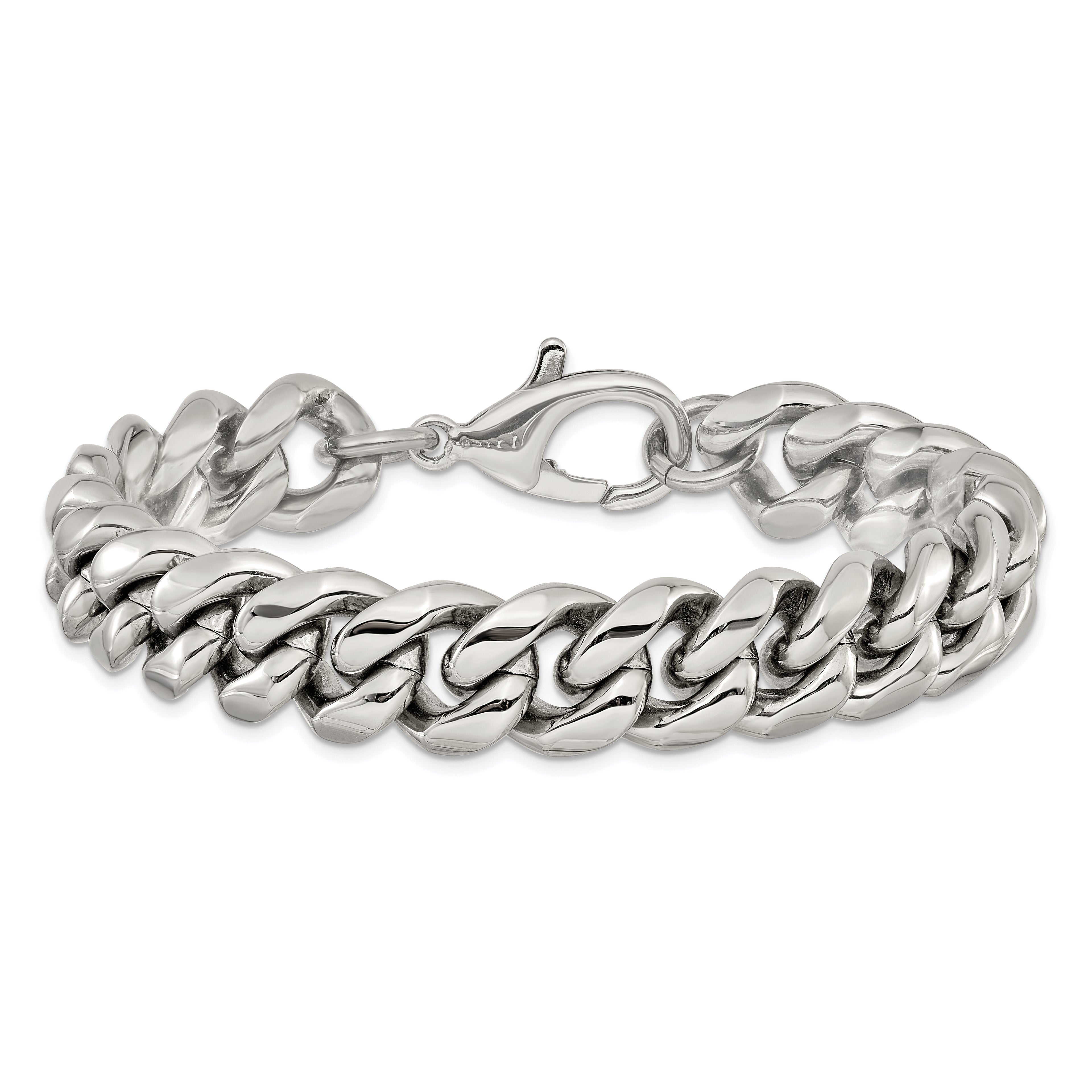 Men's Polished Stainless Steel Curb Chain Bracelet 14mm