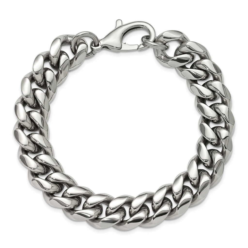 Men's Polished Stainless Steel Curb Chain Bracelet 14mm