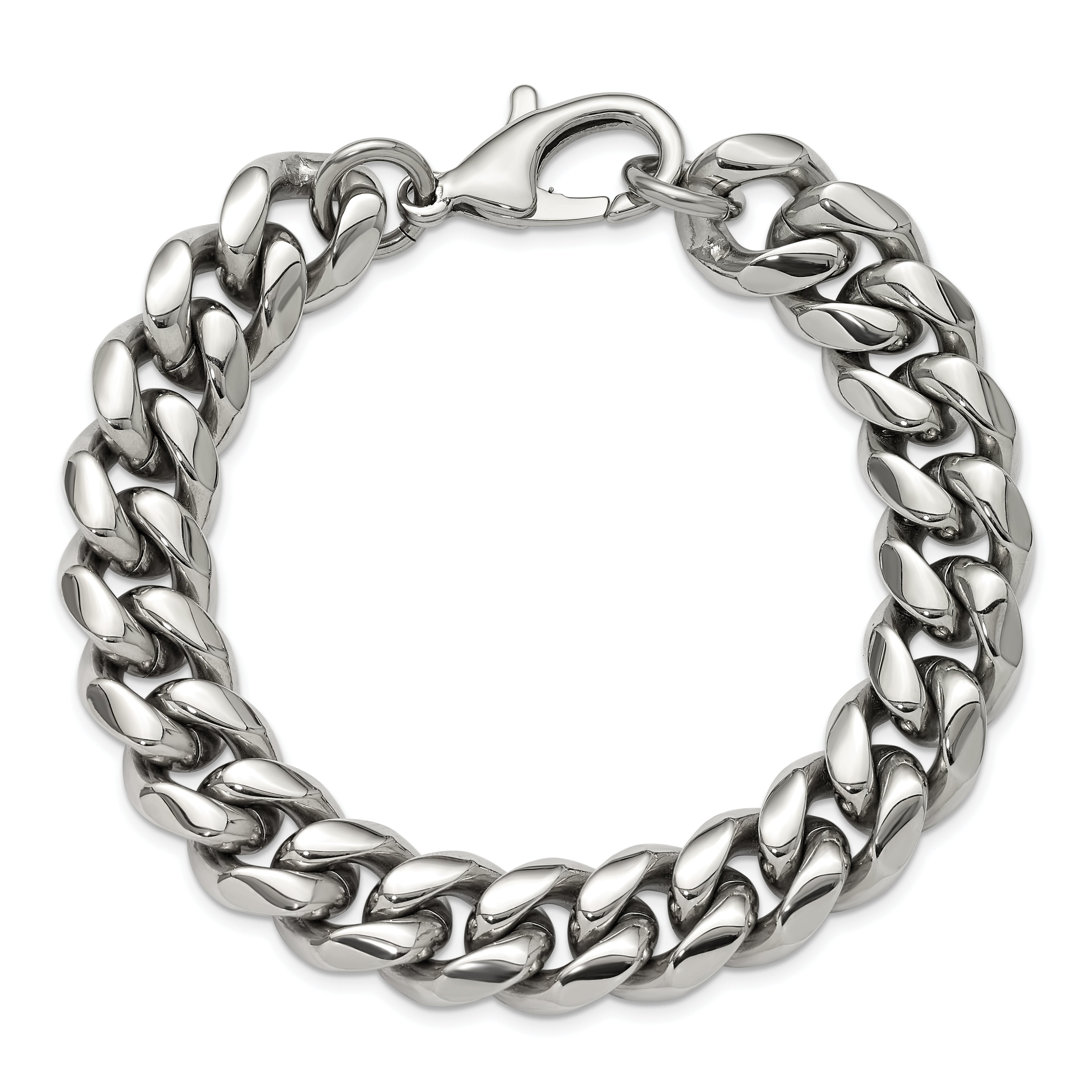 Men's Polished Stainless Steel Curb Chain Bracelet 14mm